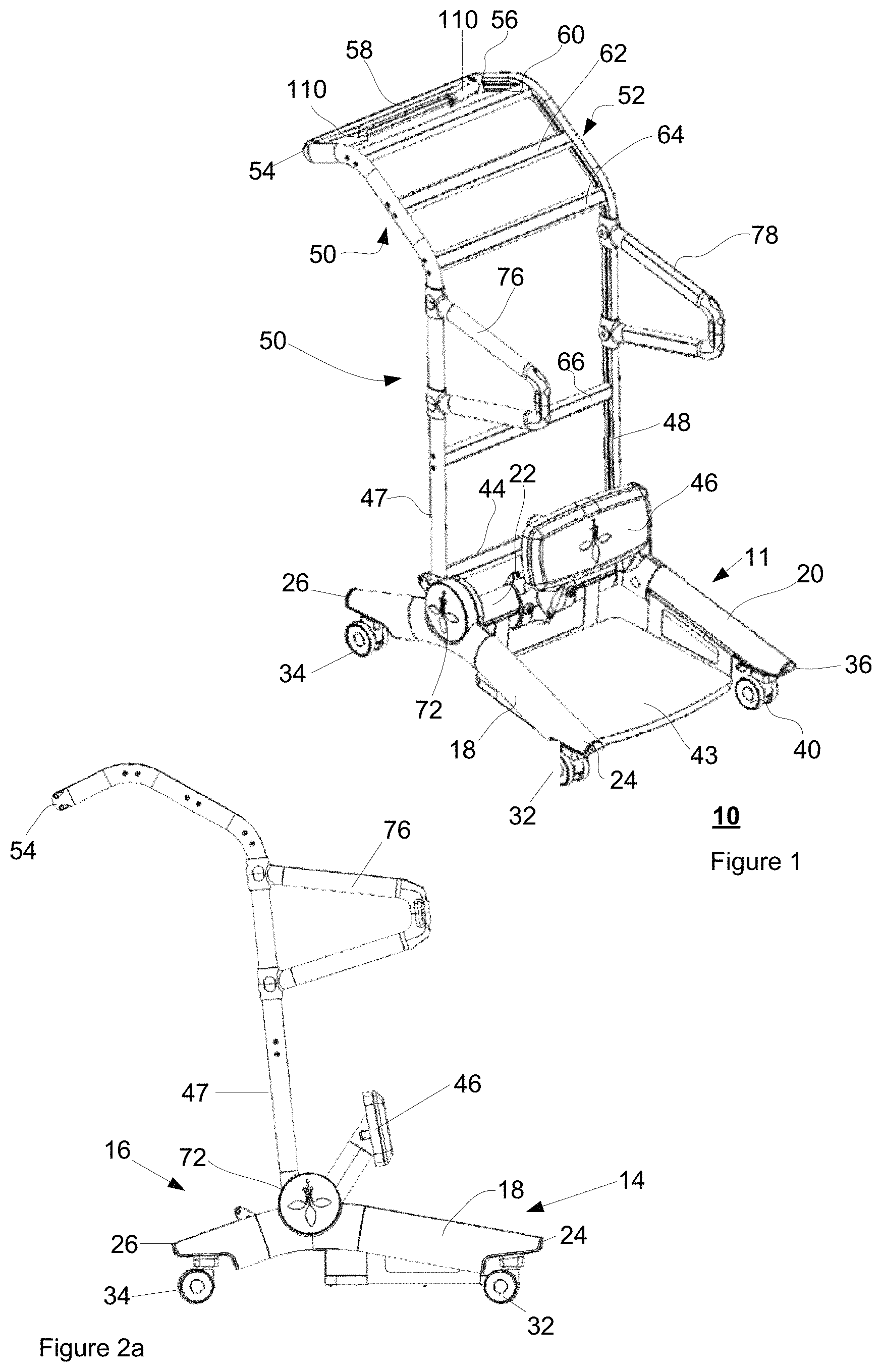 Patent US11793694 Figure 1 – Removably attached seat for a mobility apparatus