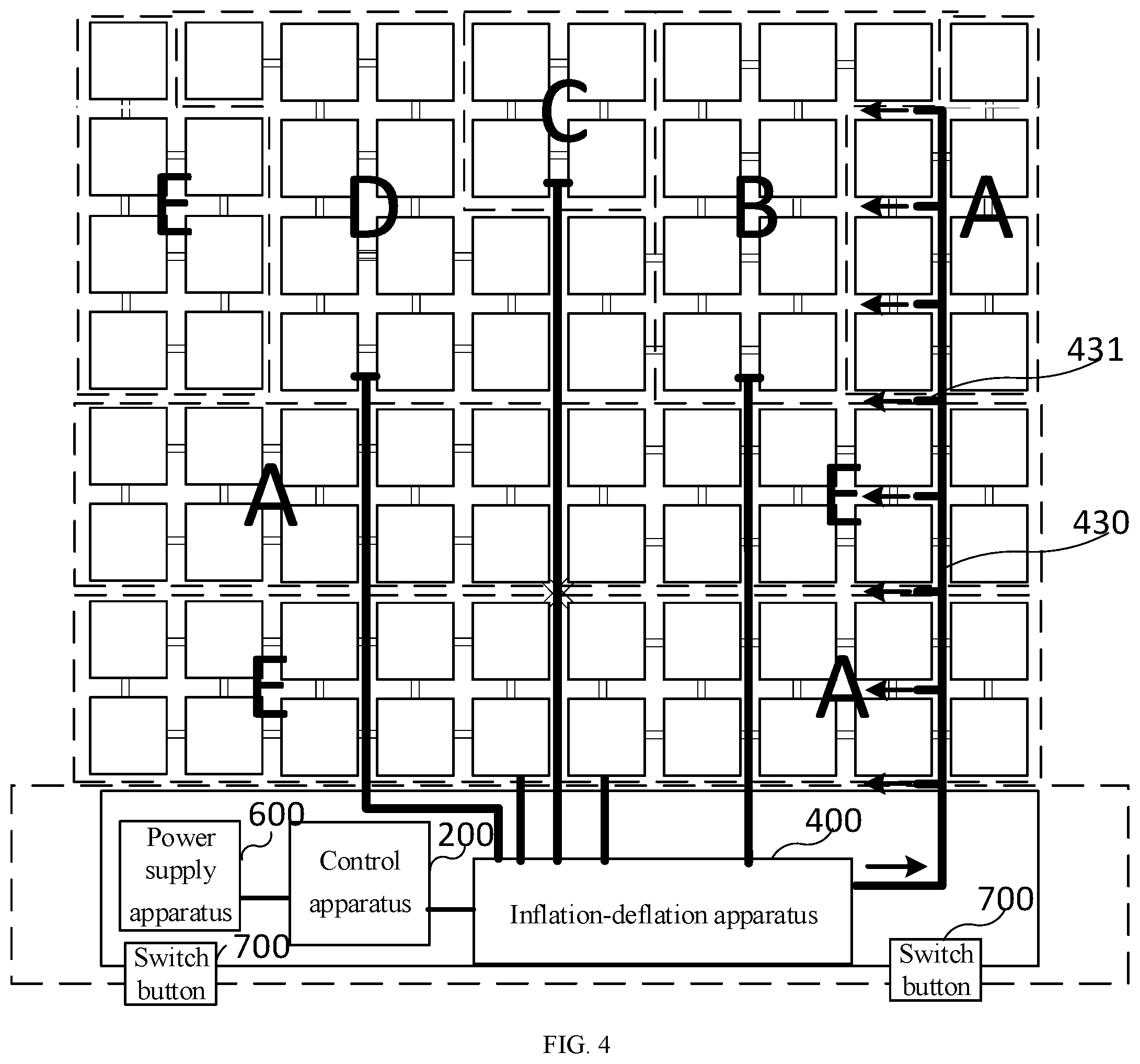 Patent US11793700 Figure 4 – Airbag cushion assembly, intelligent pressure sore prevention cushion, and monitoring system