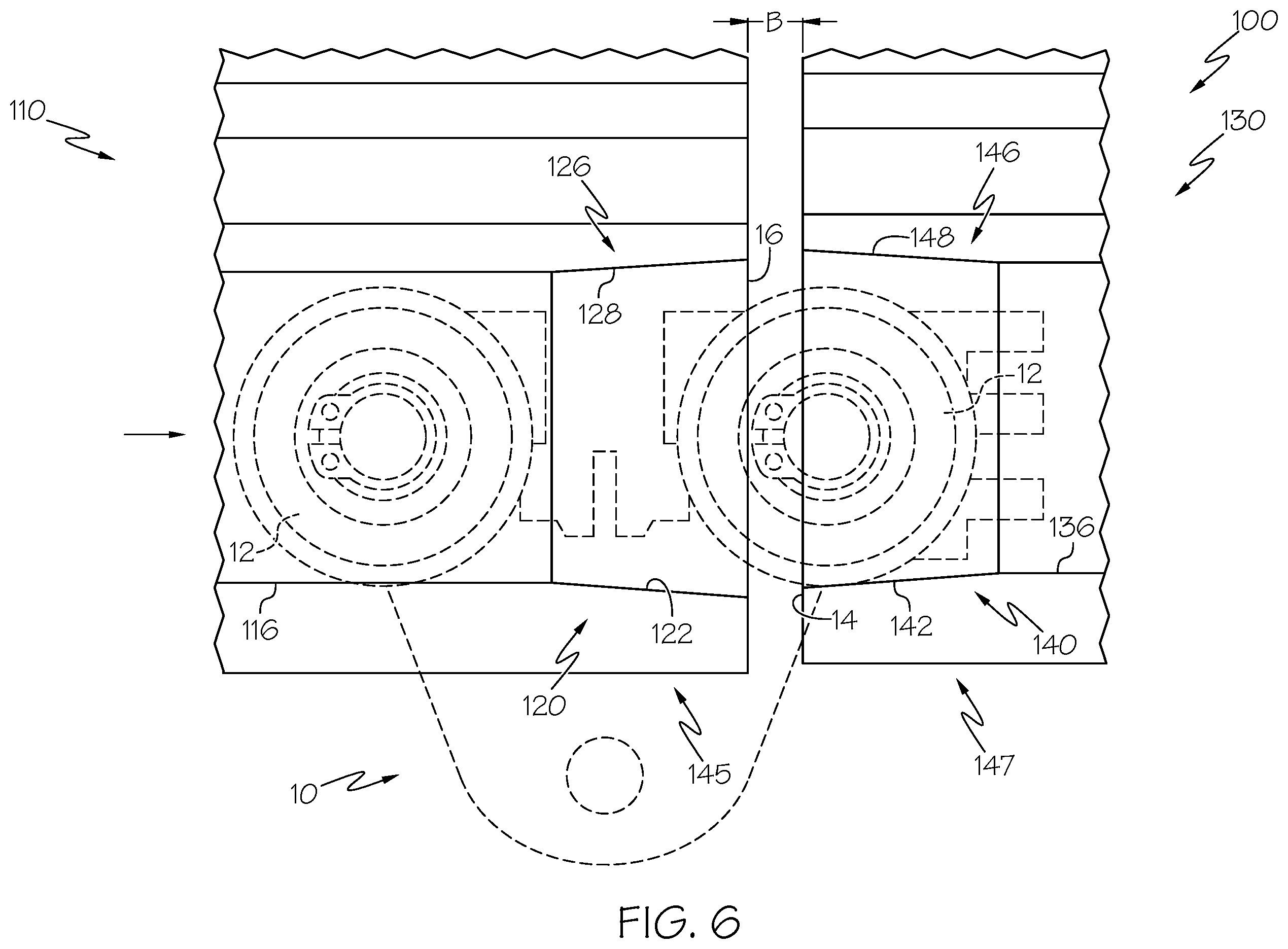 Patent US11793702 Figure 6 – Gates with transition ramps for overhead lifting rails