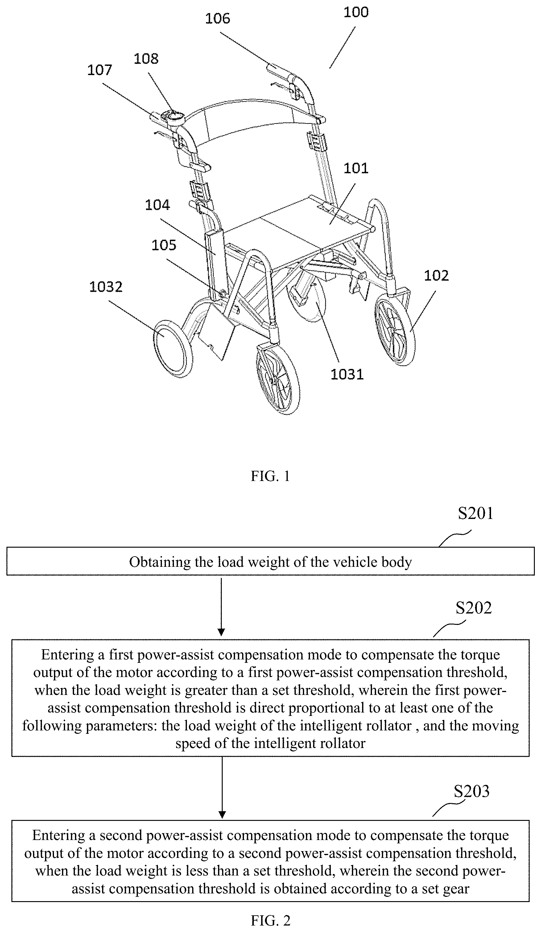Patent US11793706 Figure 1 – Power-assist control method and device for intelligent rollator, intelligent rollator, and controller