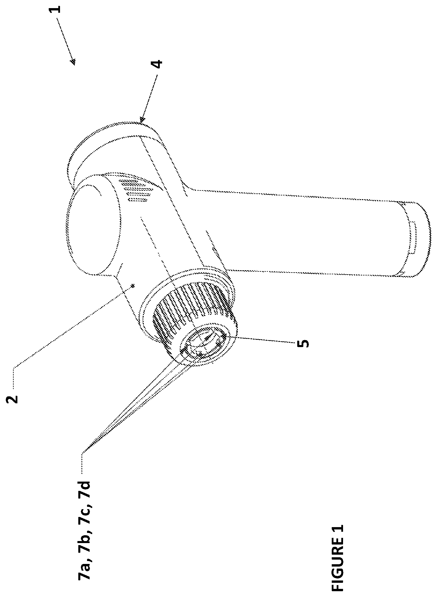 Patent US11793713 Figure 1 – Percussion massager having variable and selectable stroke length