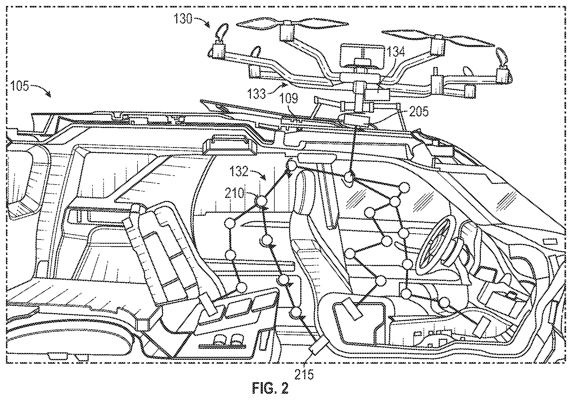 Patent US11793900 Figure 2 – Systems and methods to employ an unmanned aerial vehicle to sanitize a vehicle