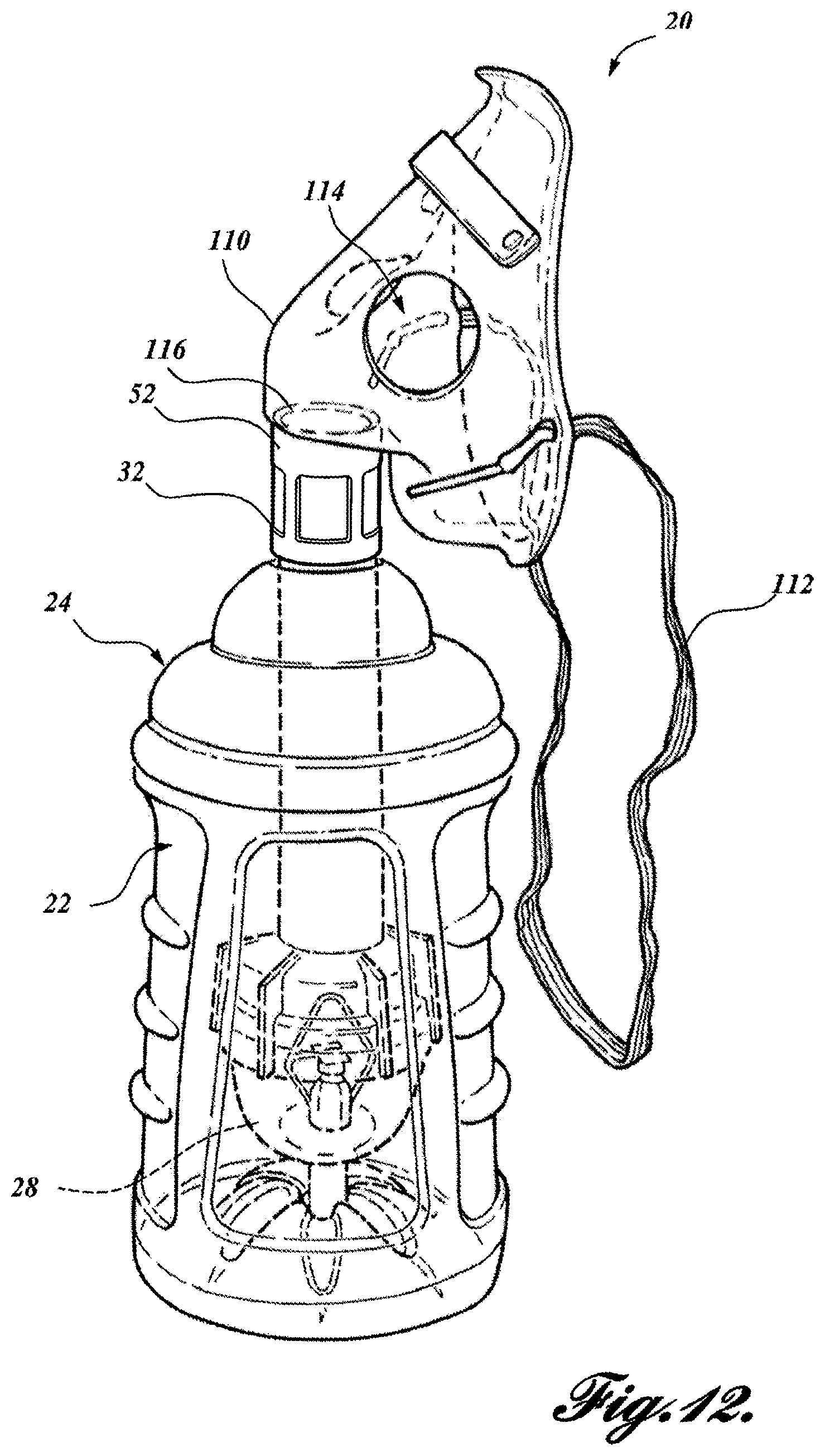 Patent US11793967 Figure 12 – Thermal material nebulizing system with animal mask