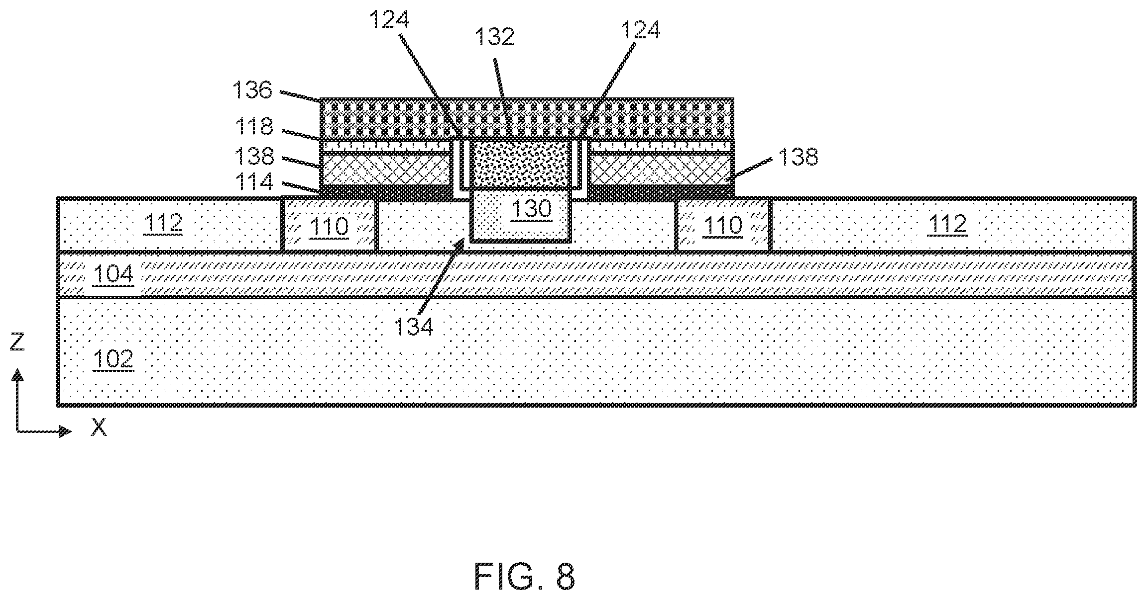 Patent US11799021 Figure 8 – Lateral bipolar transistor structure with marker layer for emitter and collector