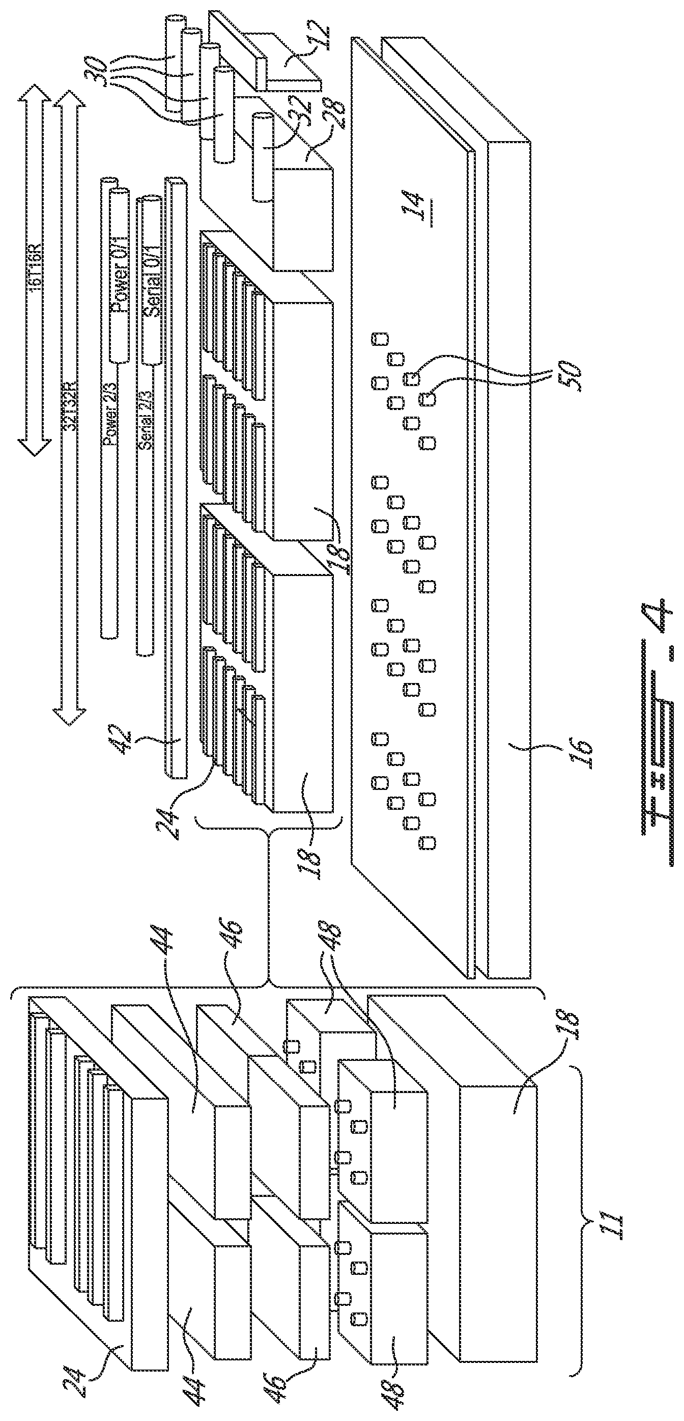 Patent US11799200 Figure 4 – Radio assembly with modularized radios and interconnects