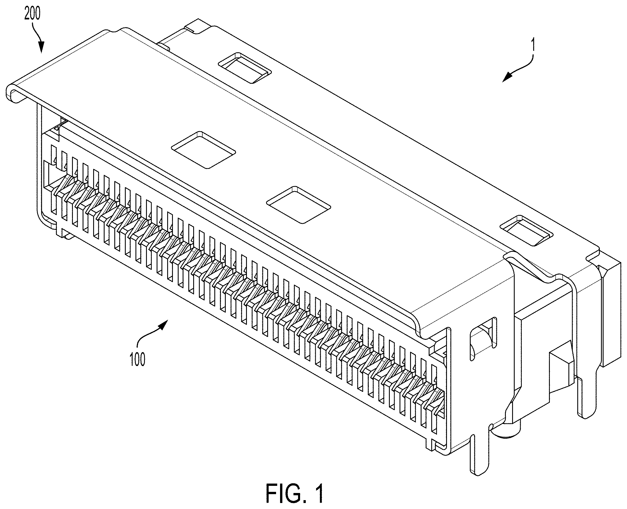 Patent US11799230 Figure 1 – High-frequency electrical connector with in interlocking segments