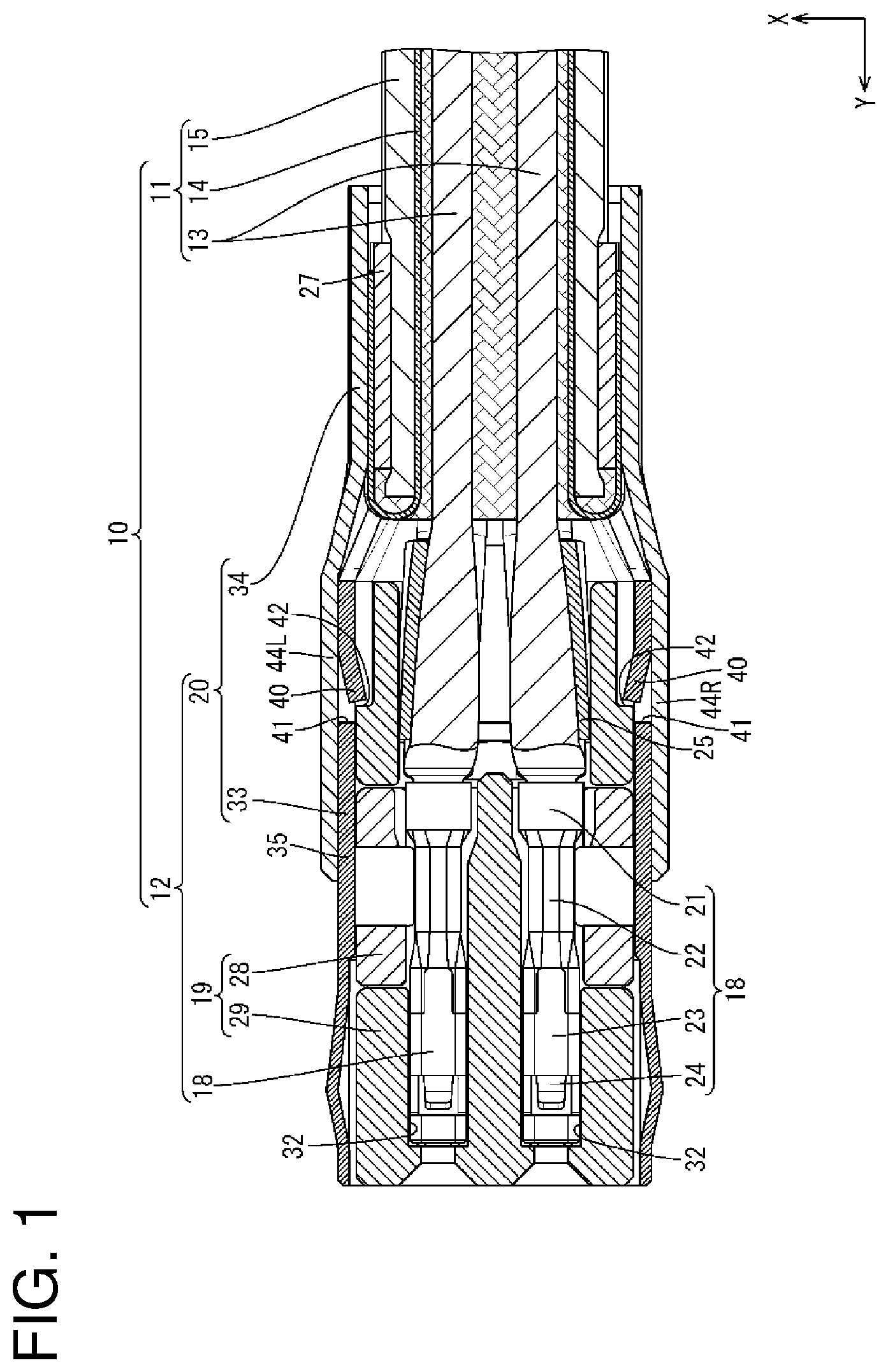 Patent US11799247 Figure 1 – Connector, and connector structure including inner conductor and outer conductor