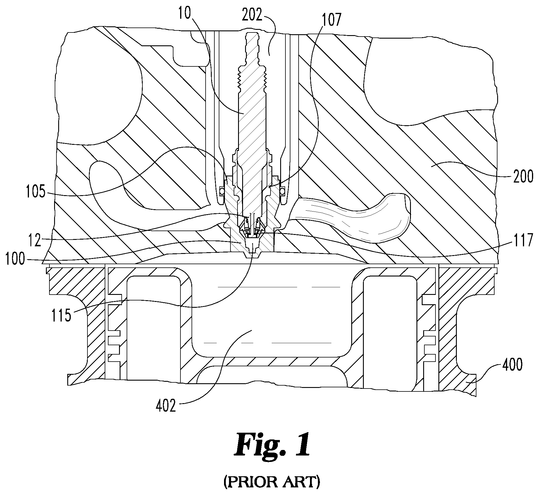 Patent US11799271 — Spark plug configurations with electrode to direct charge flow for a combustion pre-chamber of an internal combustion engine — Figure 1