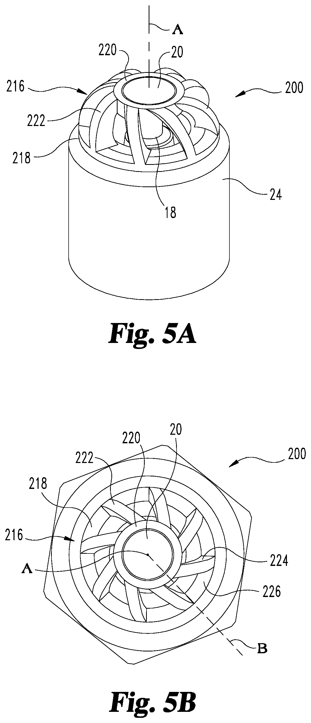Patent US11799271 Figure 5 – Spark plug configurations with electrode to direct charge flow for a combustion pre-chamber of an internal combustion engine