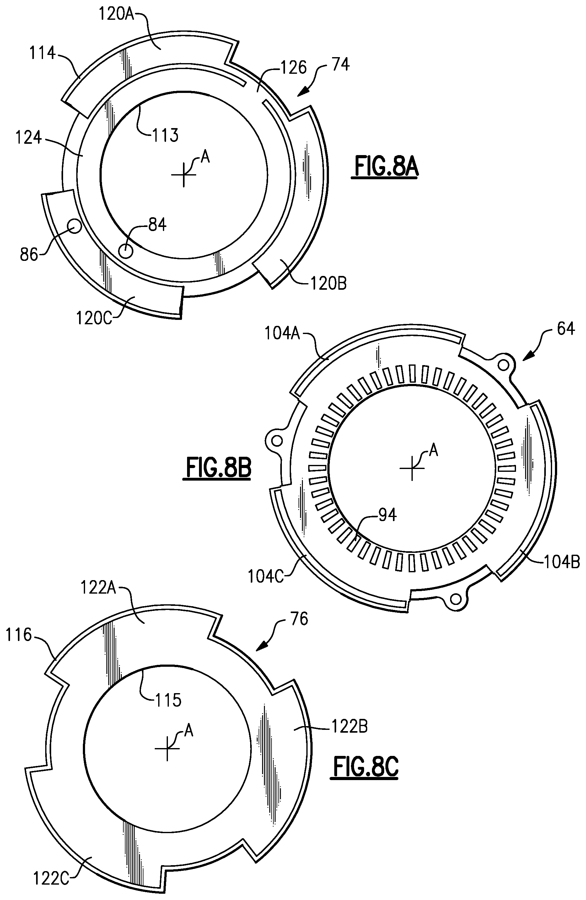 Patent US11799361 Figure 5 – End covers configured to direct fluid for thermal management of electric machine for electrified vehicle
