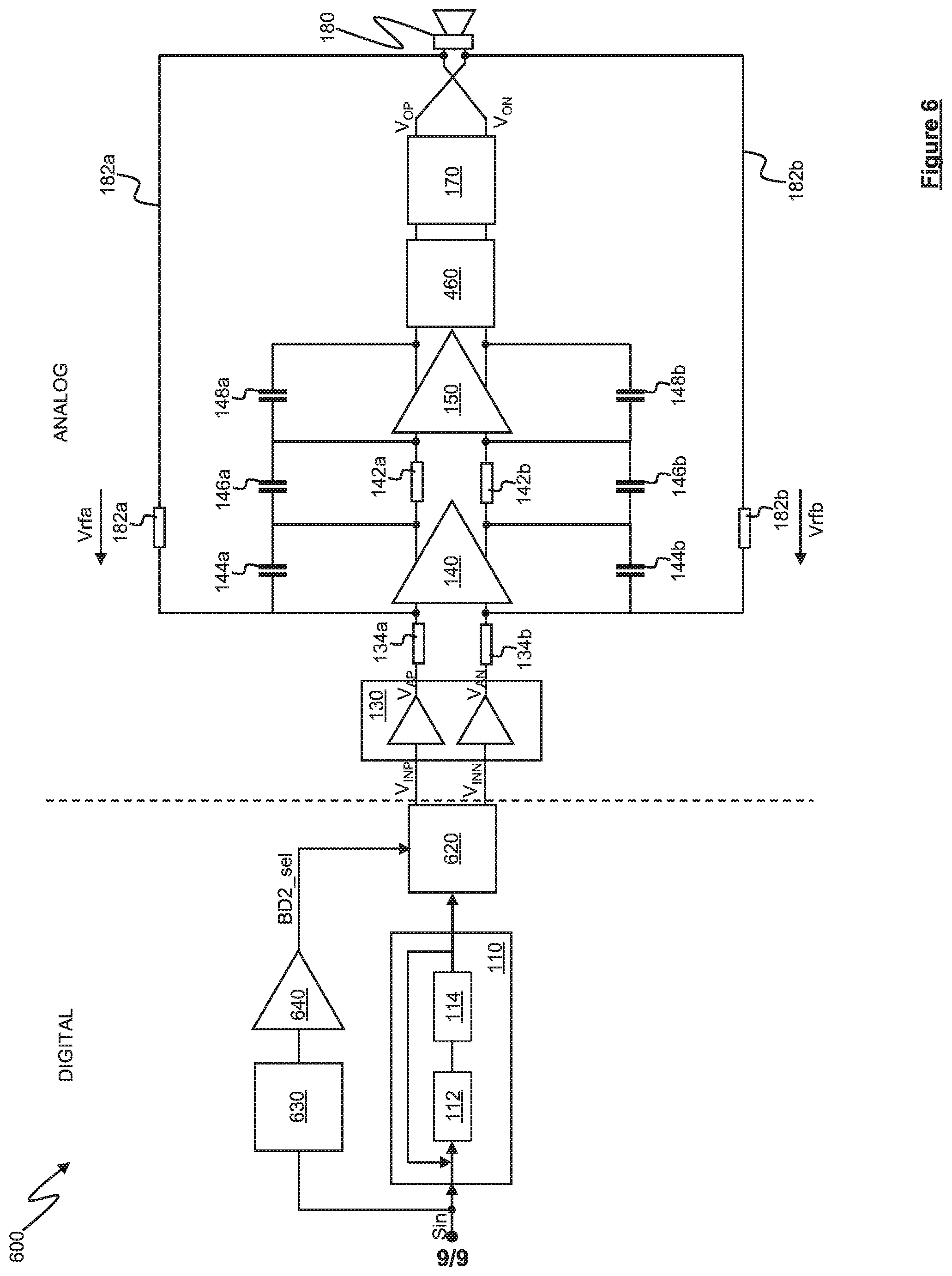 Patent US11799426 Figure 6 – Class D amplifier circuitry
