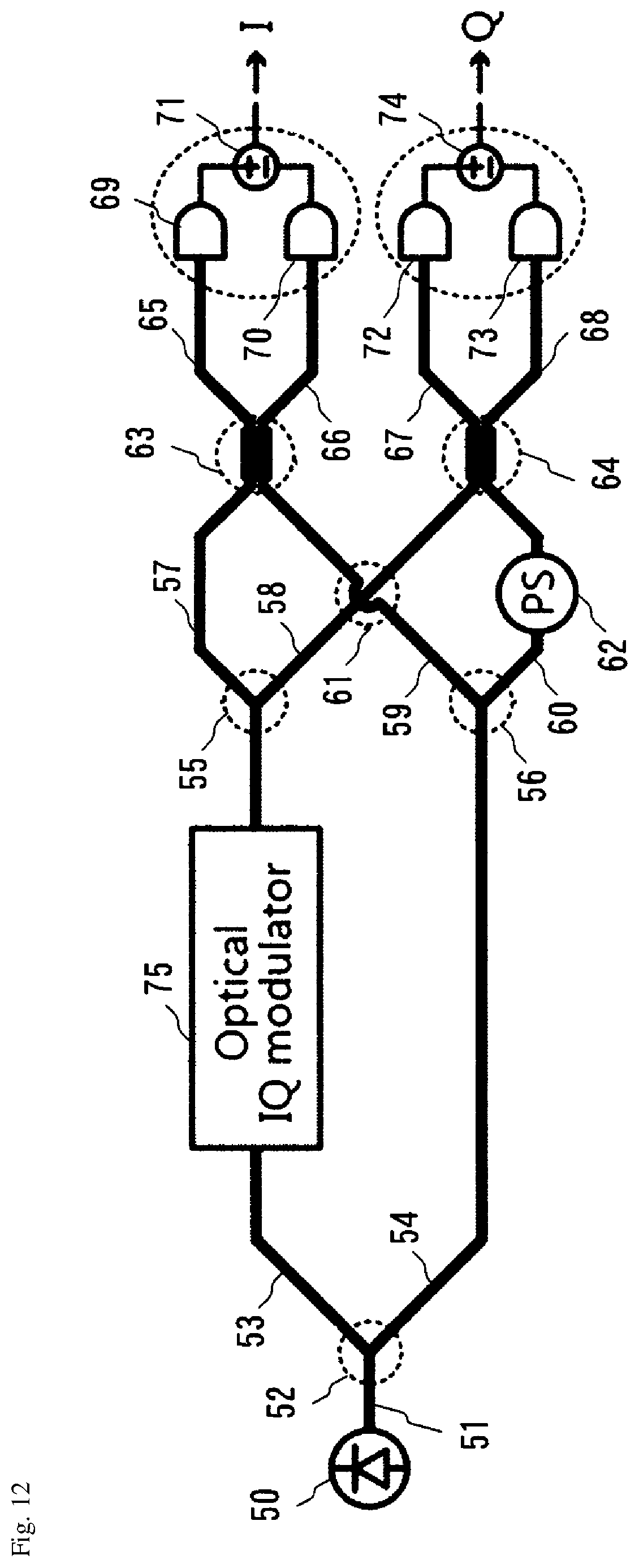 Patent US11799559 Figure 12 – Optical IQ modulator