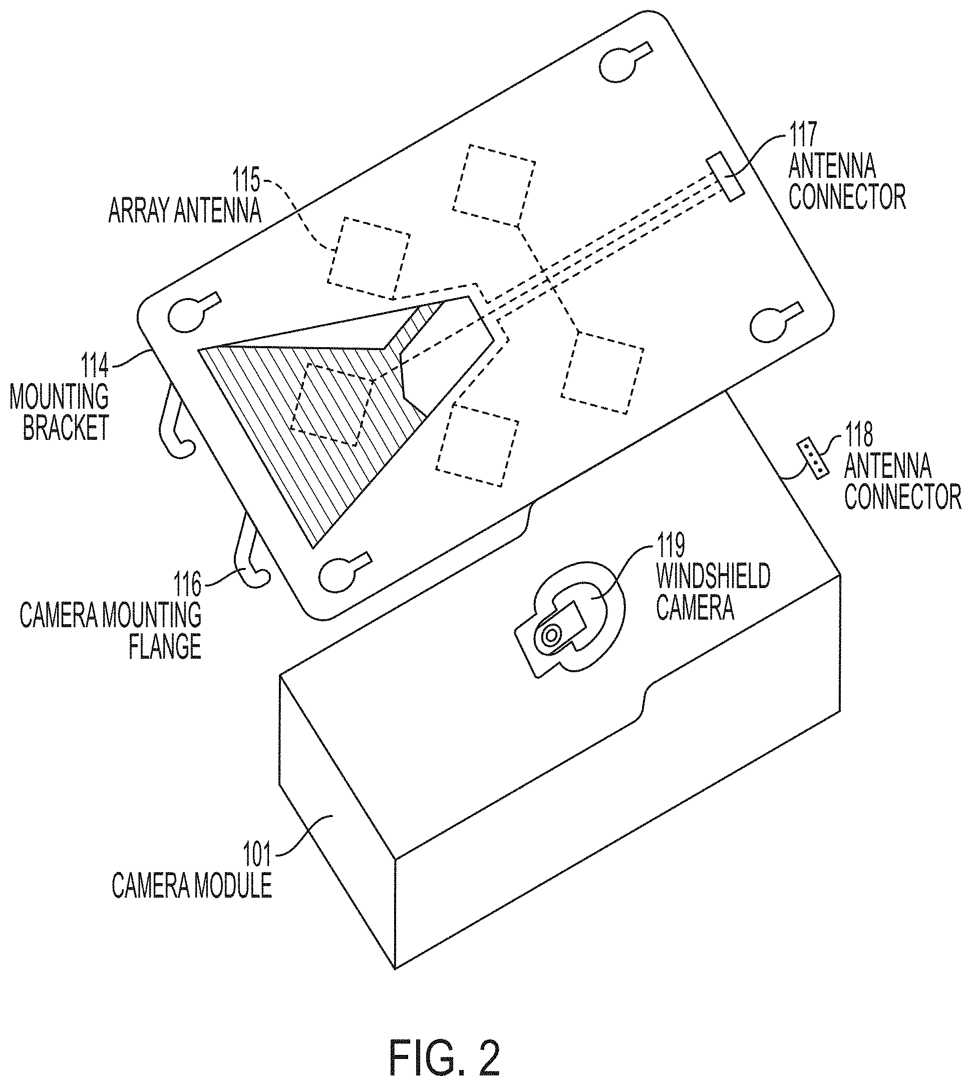 Patent US11805228 Figure 2 – Vehicular control system with forward viewing camera and forward sensing sensor