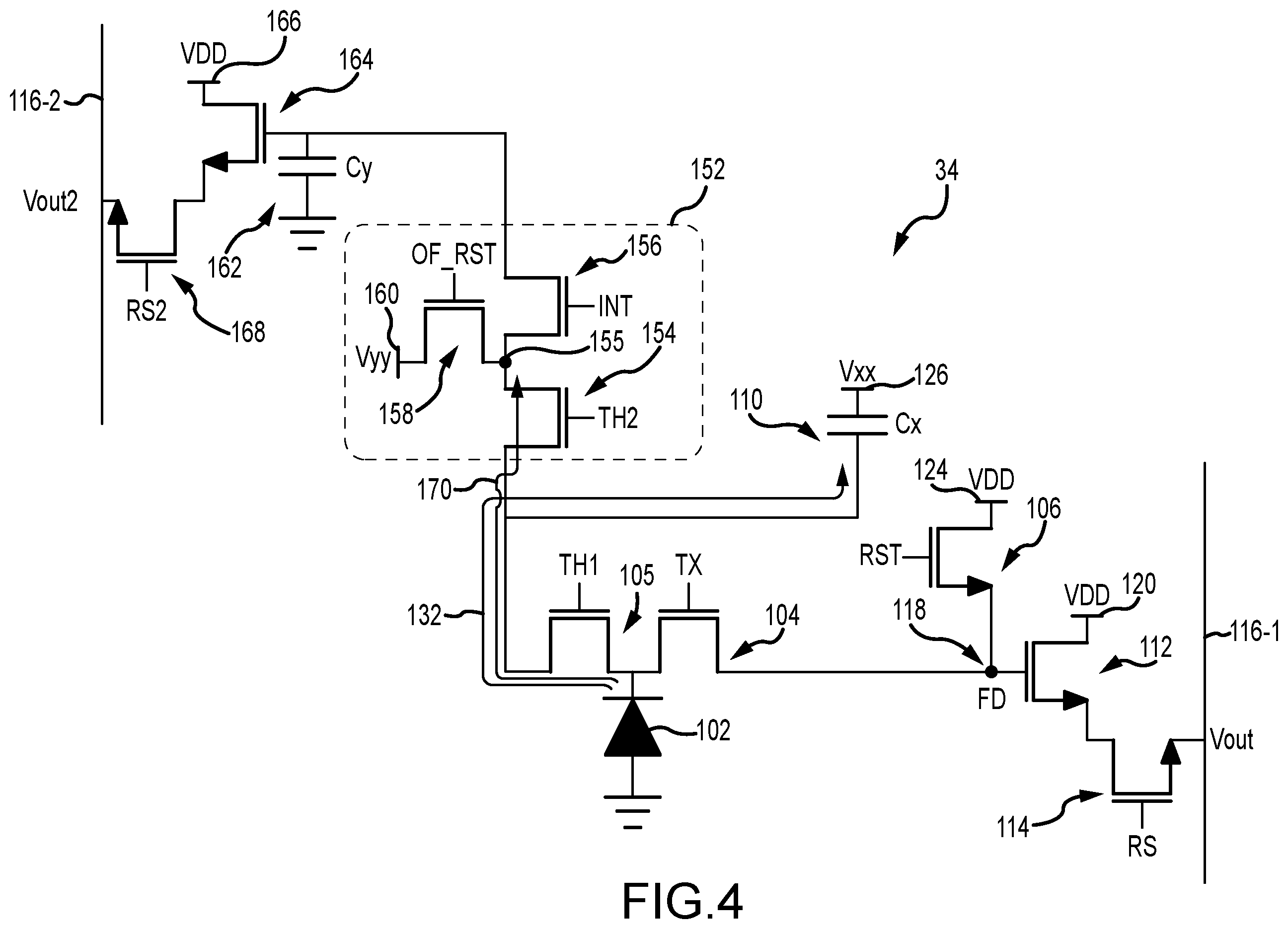 Patent US11805331 Figure 4 – Image sensors having high dynamic range imaging pixels