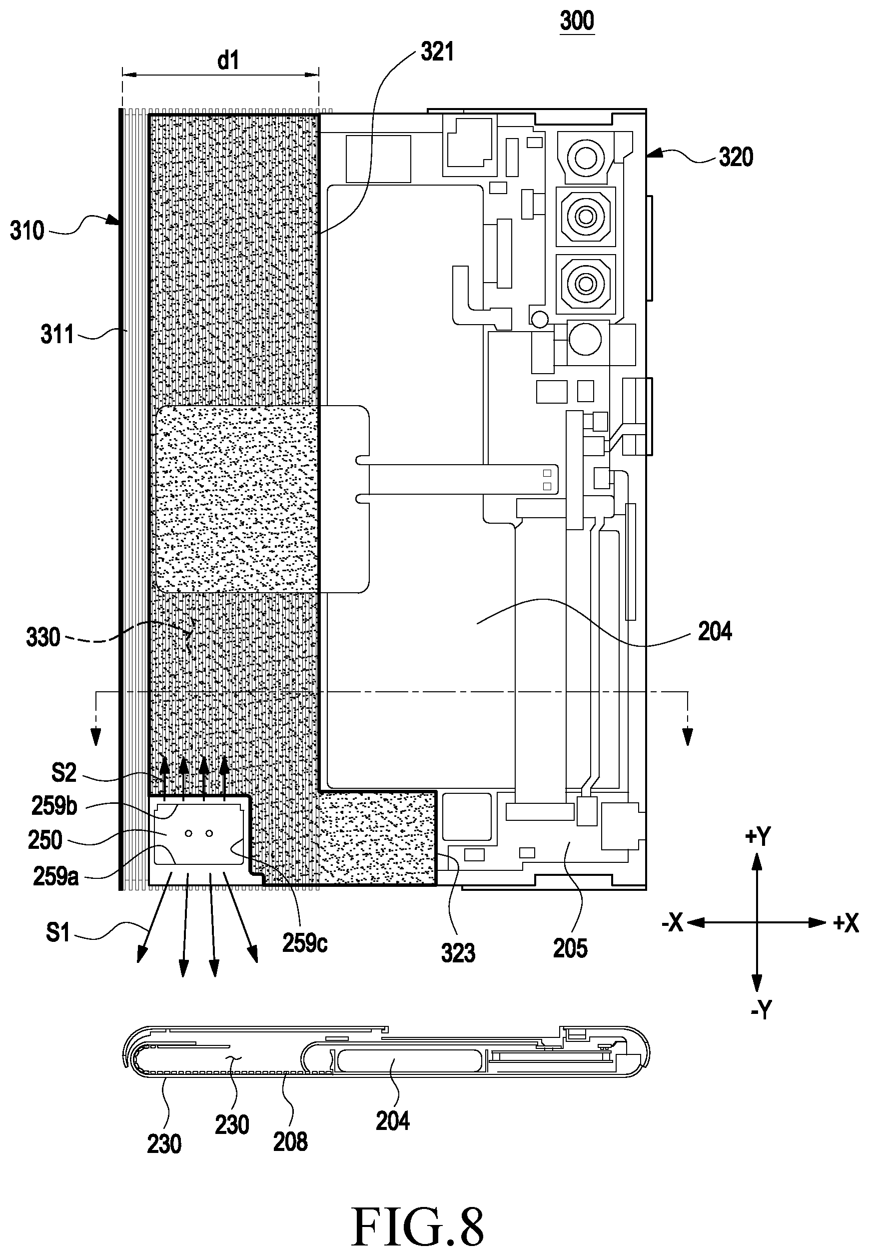 Patent US11805357 Figure 8 – Electronic device including speaker module
