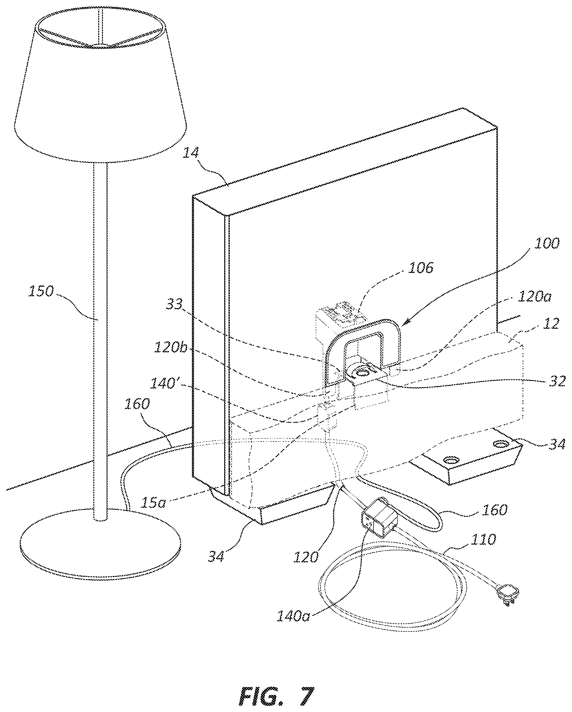 Patent US11805363 Figure 7 – Electronic furniture assembly with integrated internal speaker system including downward oriented speaker