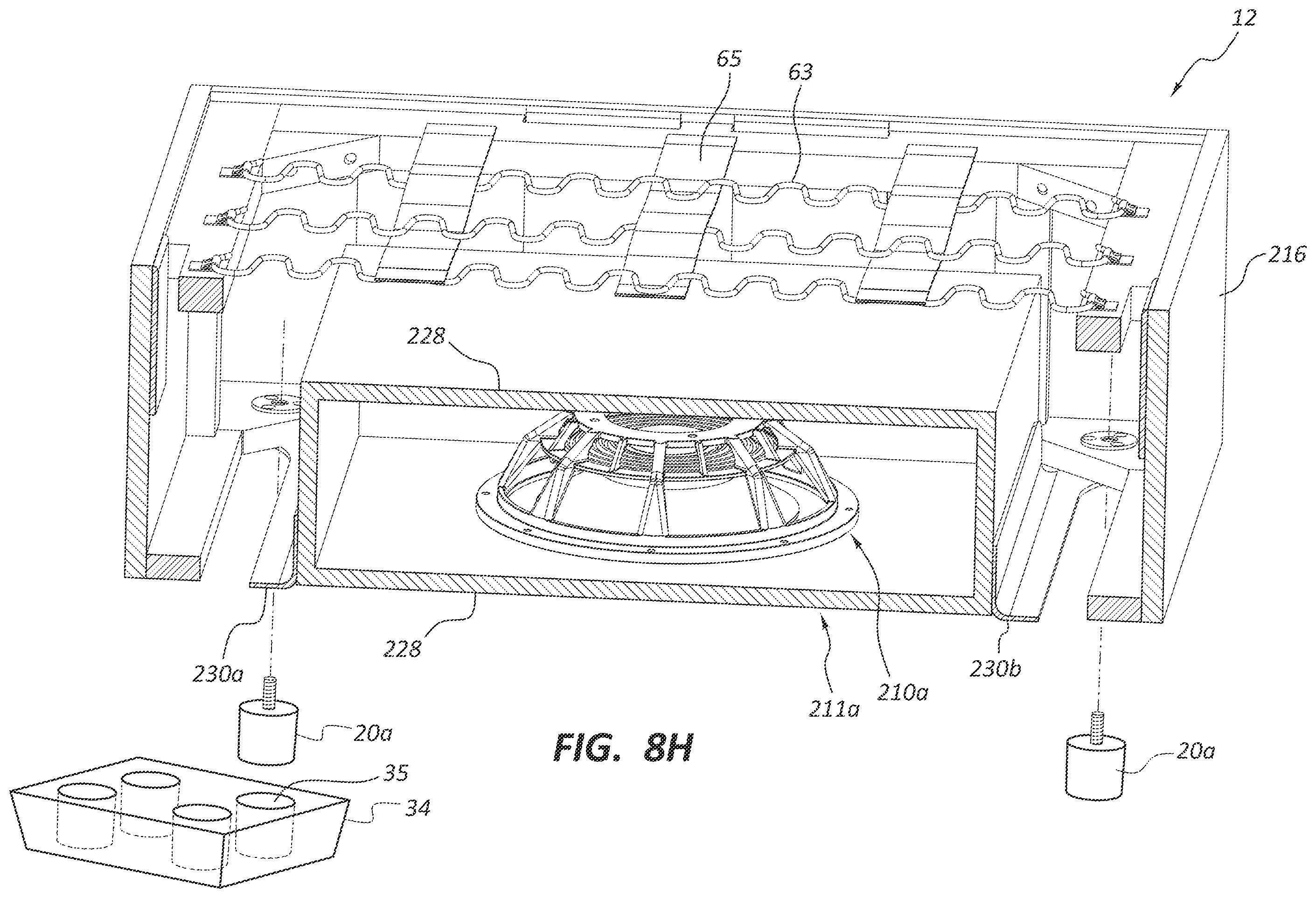 Patent US11805363 Figure 11 – Electronic furniture assembly with integrated internal speaker system including downward oriented speaker