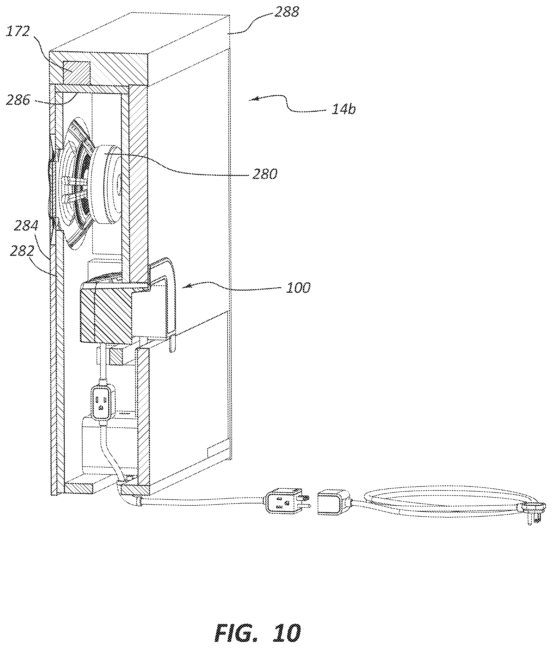 Patent US11805363 Figure 15 – Electronic furniture assembly with integrated internal speaker system including downward oriented speaker