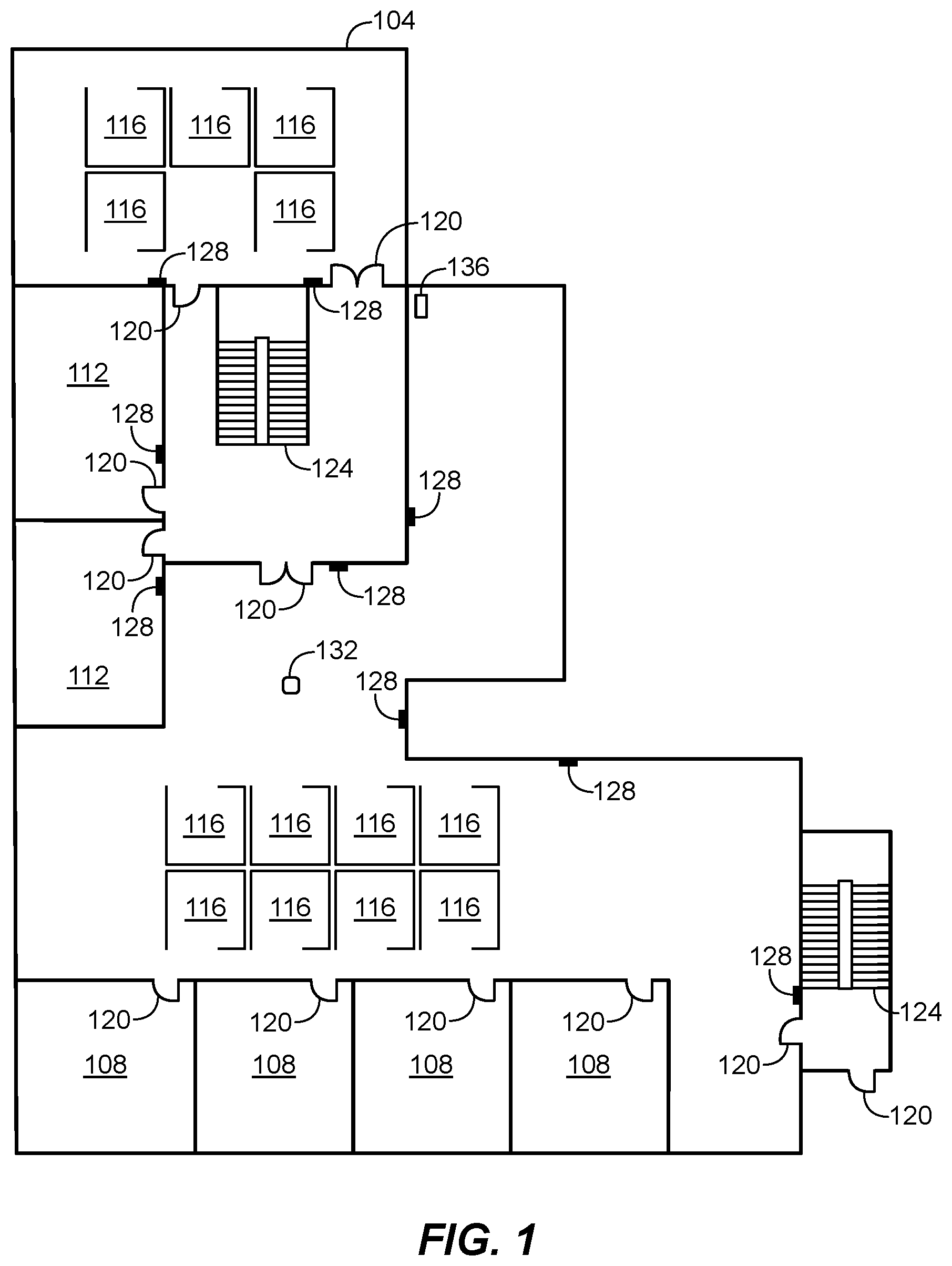 Patent US11805591 Figure 1 – Emergency lighting system with integrated testing and reporting functionality