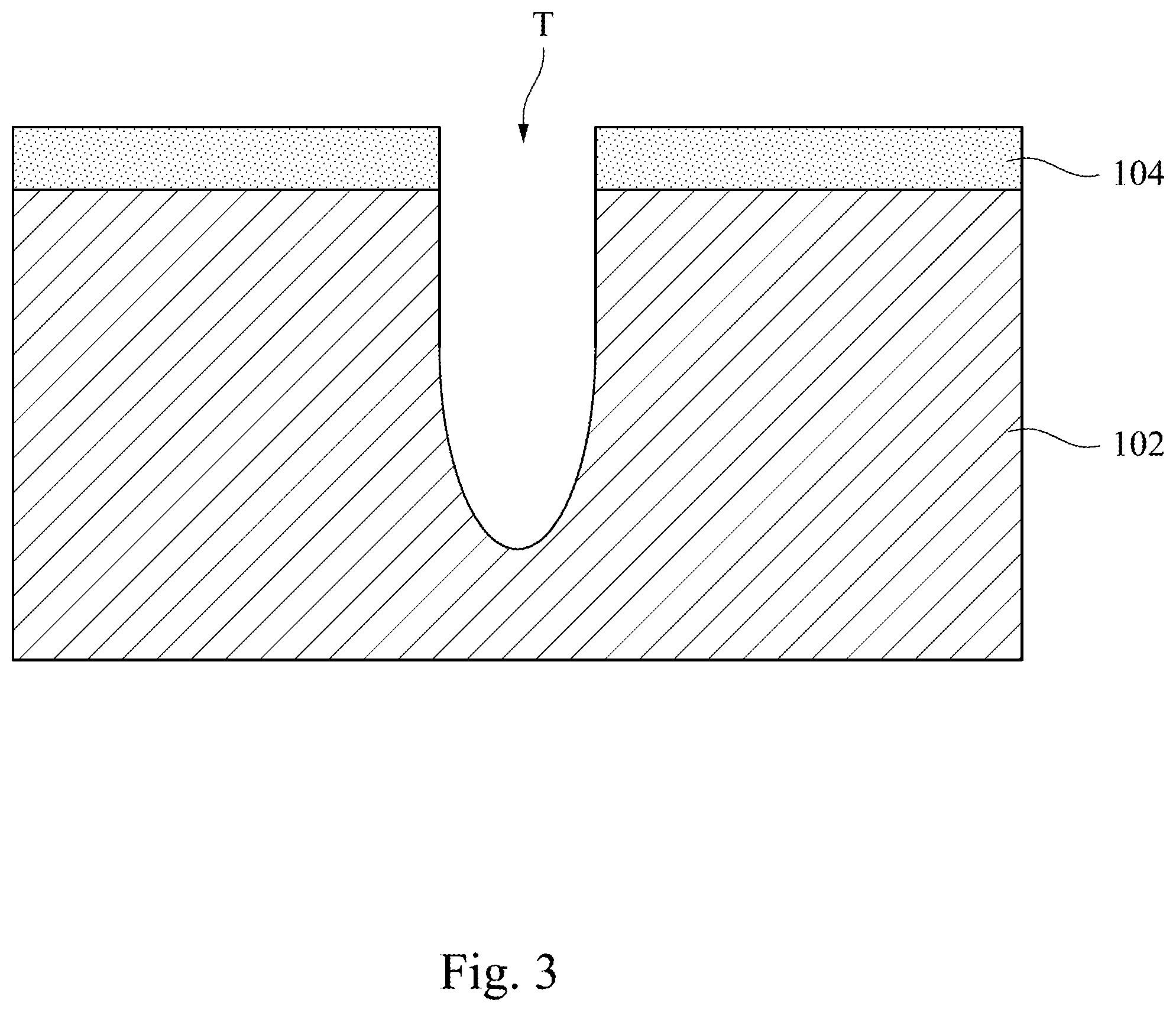 Patent US11805640 Figure 3 – Manufacturing method of a semiconductor device using a protect layer along a top sidewall of a trench to widen the bottom of the trench
