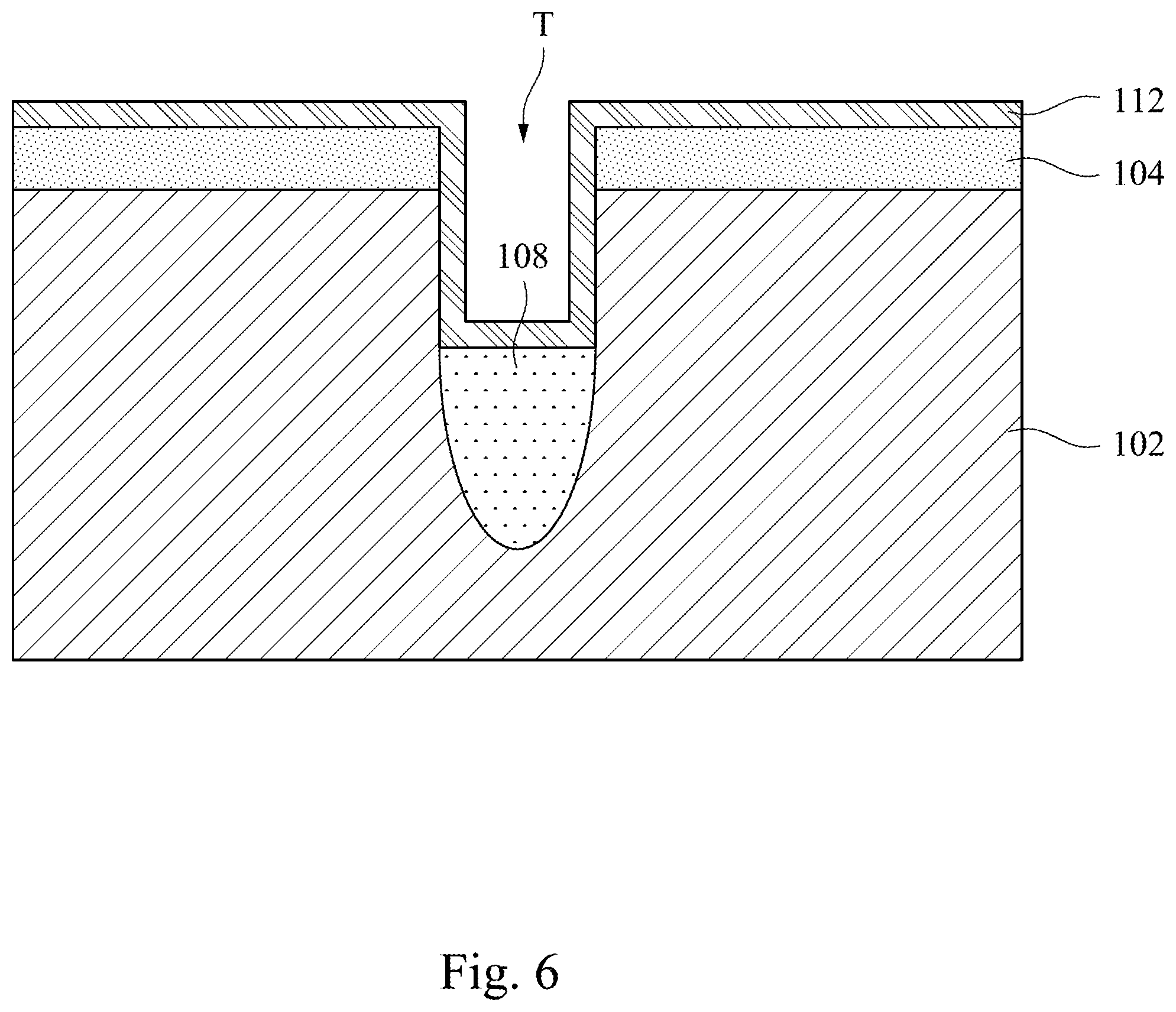 Patent US11805640 Figure 6 – Manufacturing method of a semiconductor device using a protect layer along a top sidewall of a trench to widen the bottom of the trench