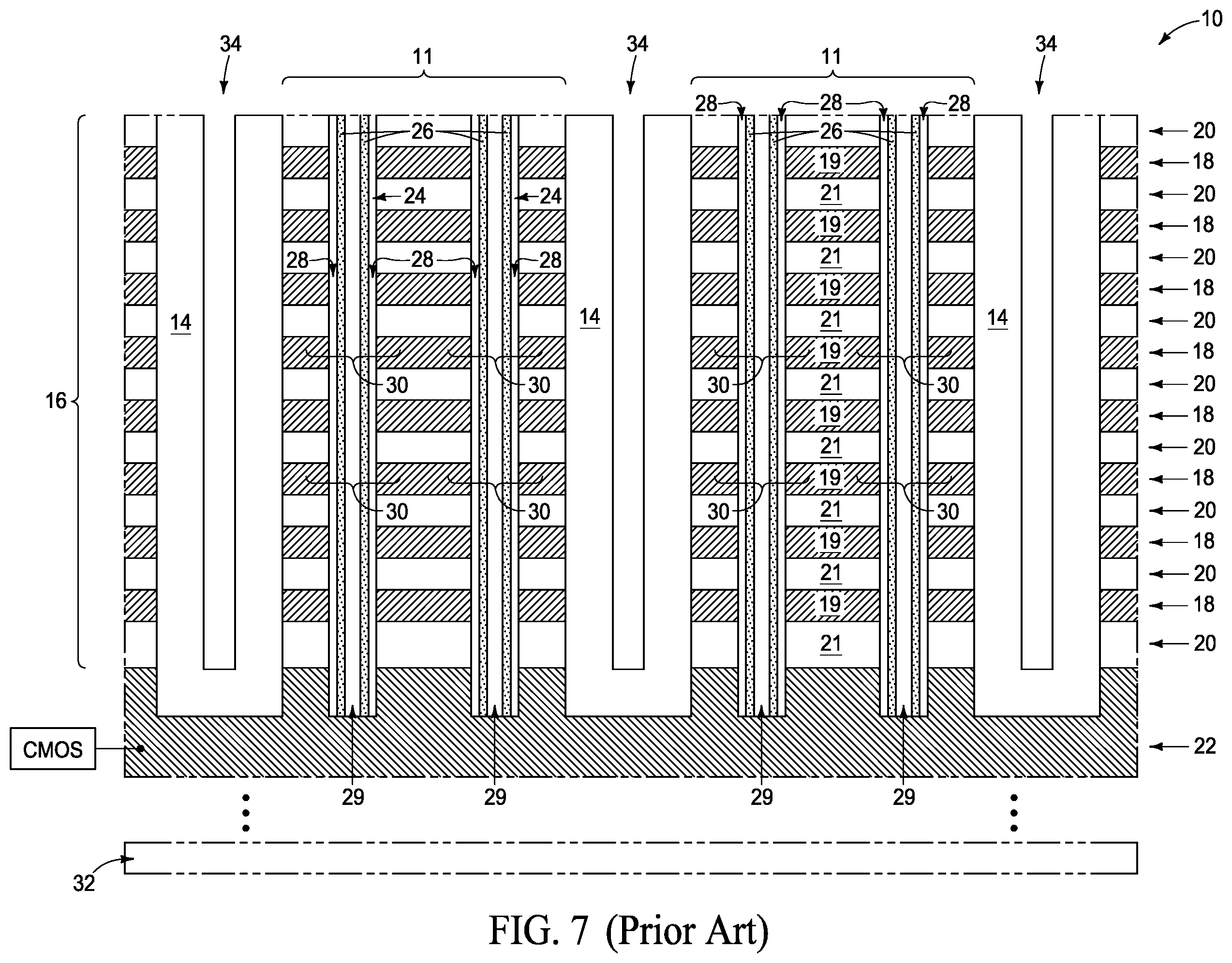 Patent US11805645 Figure 8 – Integrated assemblies having rugged material fill, and methods of forming integrated assemblies