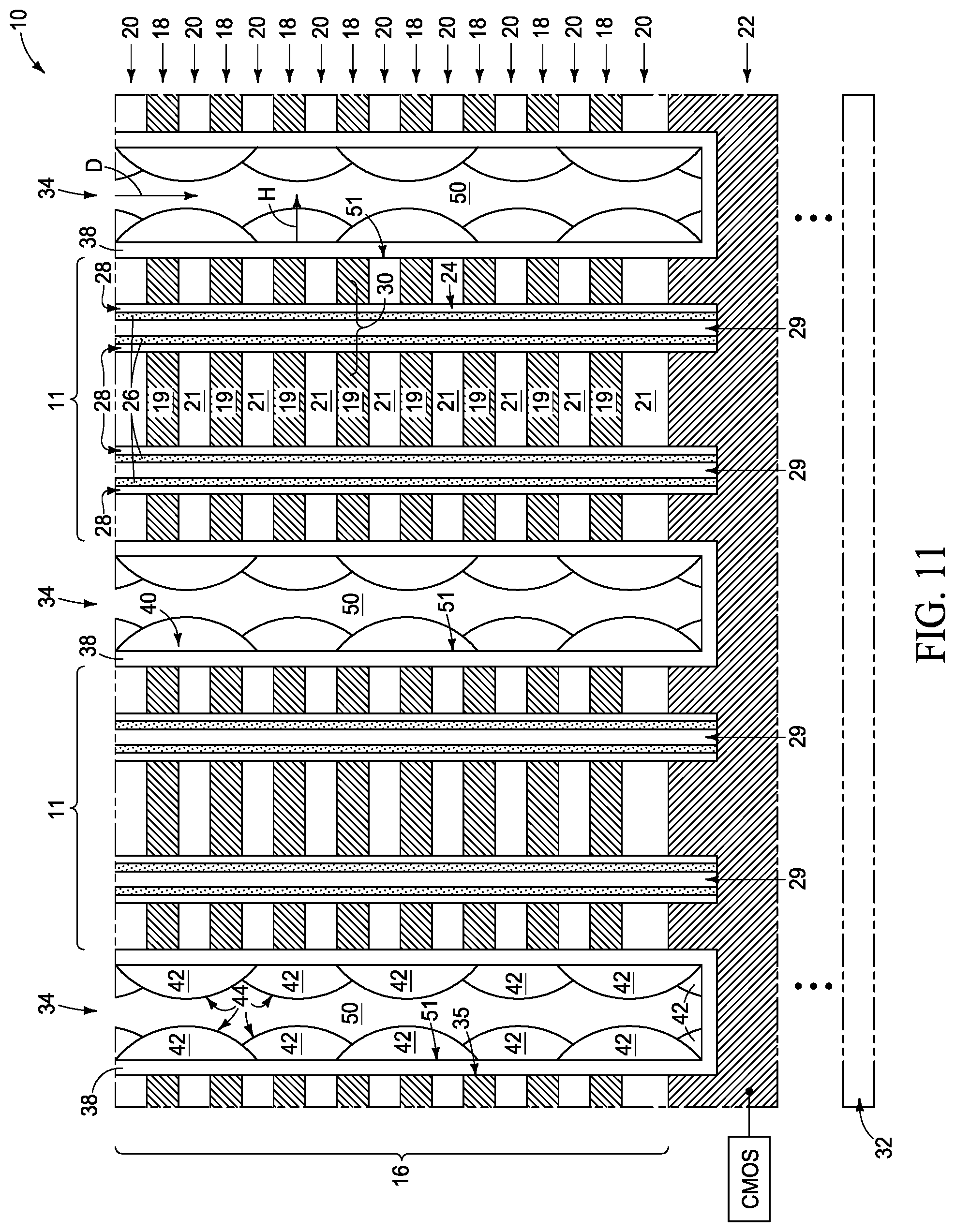 Patent US11805645 Figure 12 – Integrated assemblies having rugged material fill, and methods of forming integrated assemblies