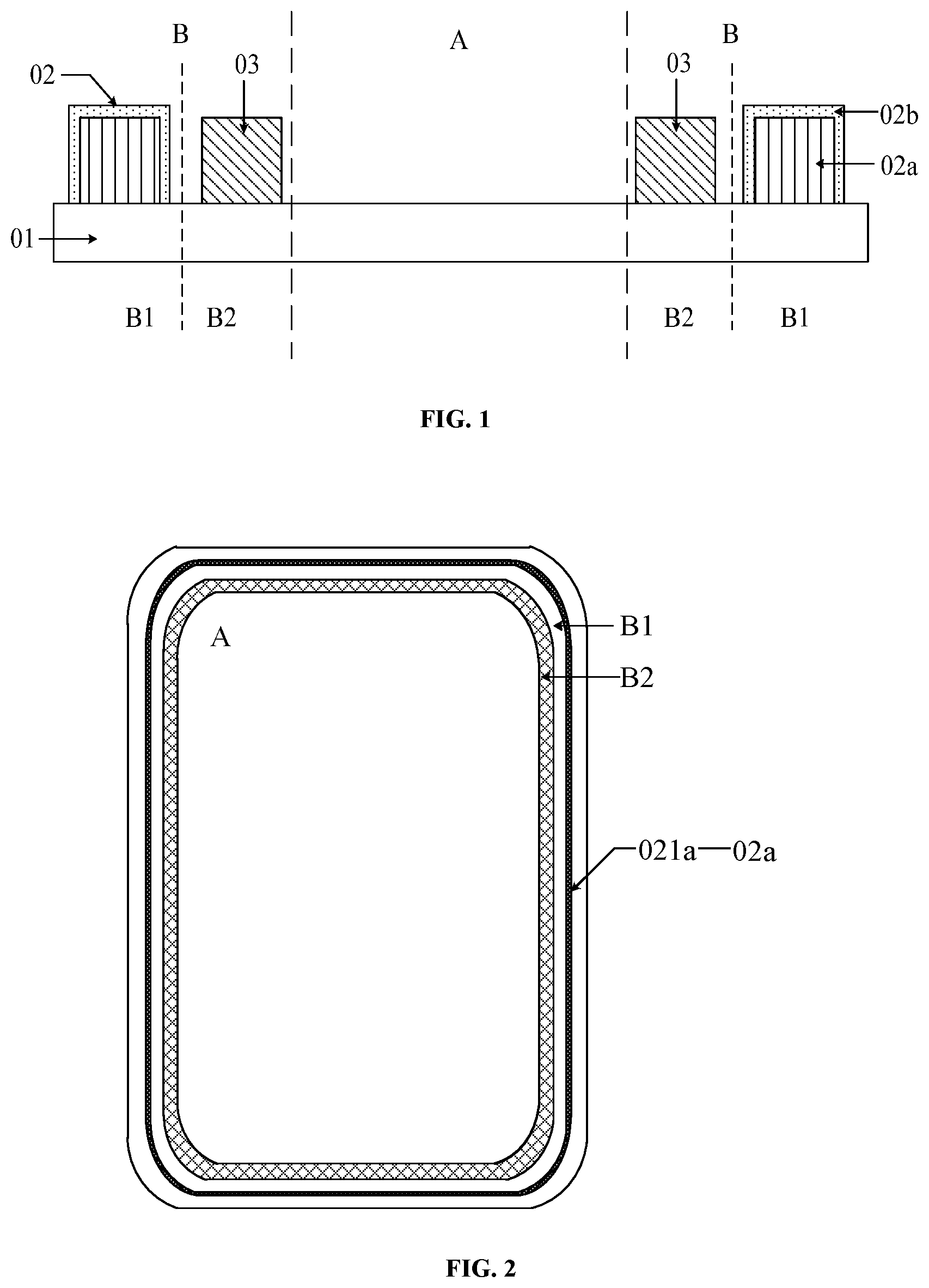 Patent US11805668 Figure 1 – Display substrate including closed annular structures surrounding display region to reduce cracking