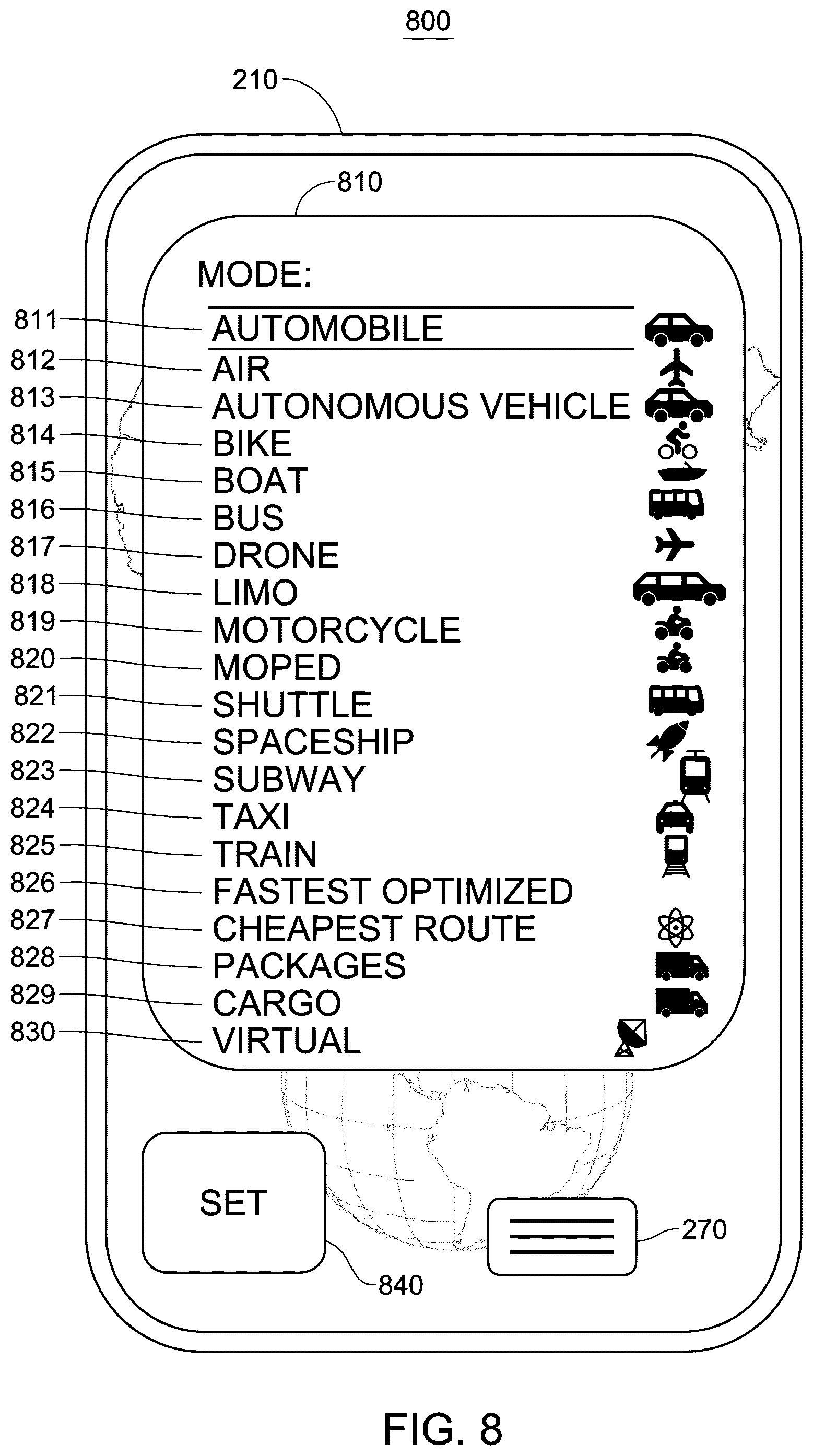 Patent US11810023 Figure 8 – System and method for a transportation or freight capacity exchange for one or more transportation or freight capacity units