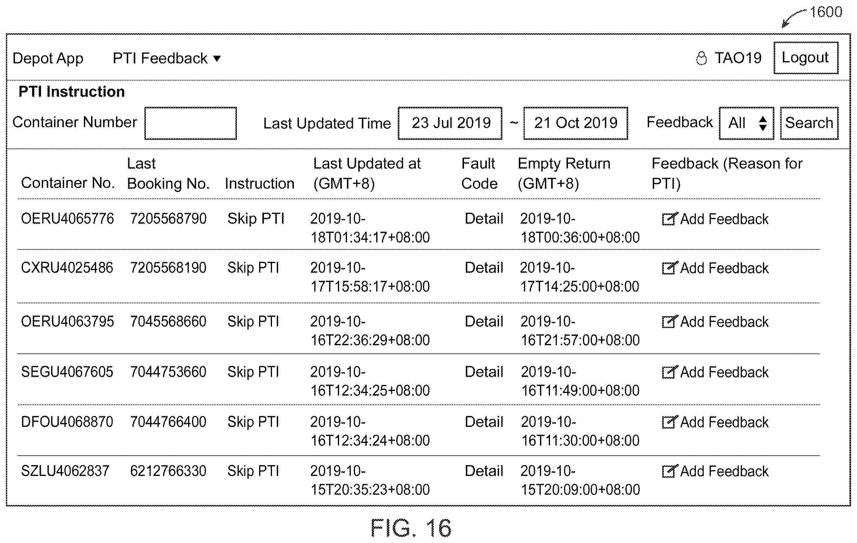 Patent US11810061 Figure 16 – Pre-trip inspection prediction and PTI reduction systems, processes and methods of use