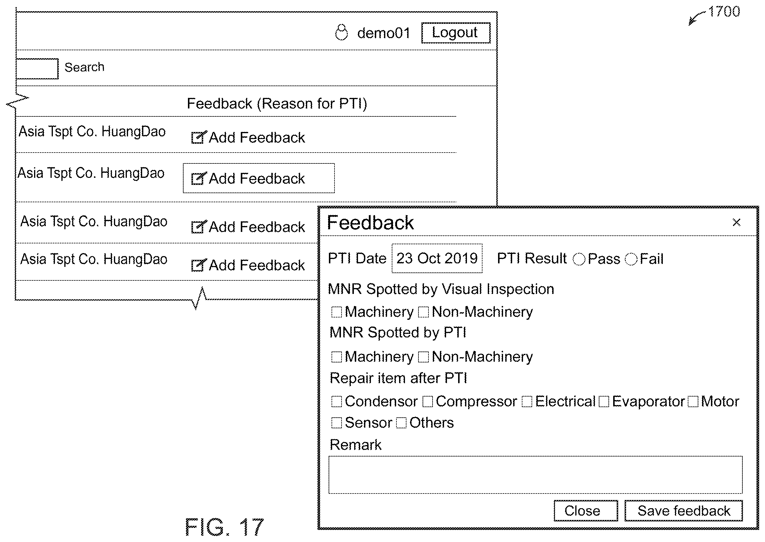 Patent US11810061 Figure 17 – Pre-trip inspection prediction and PTI reduction systems, processes and methods of use