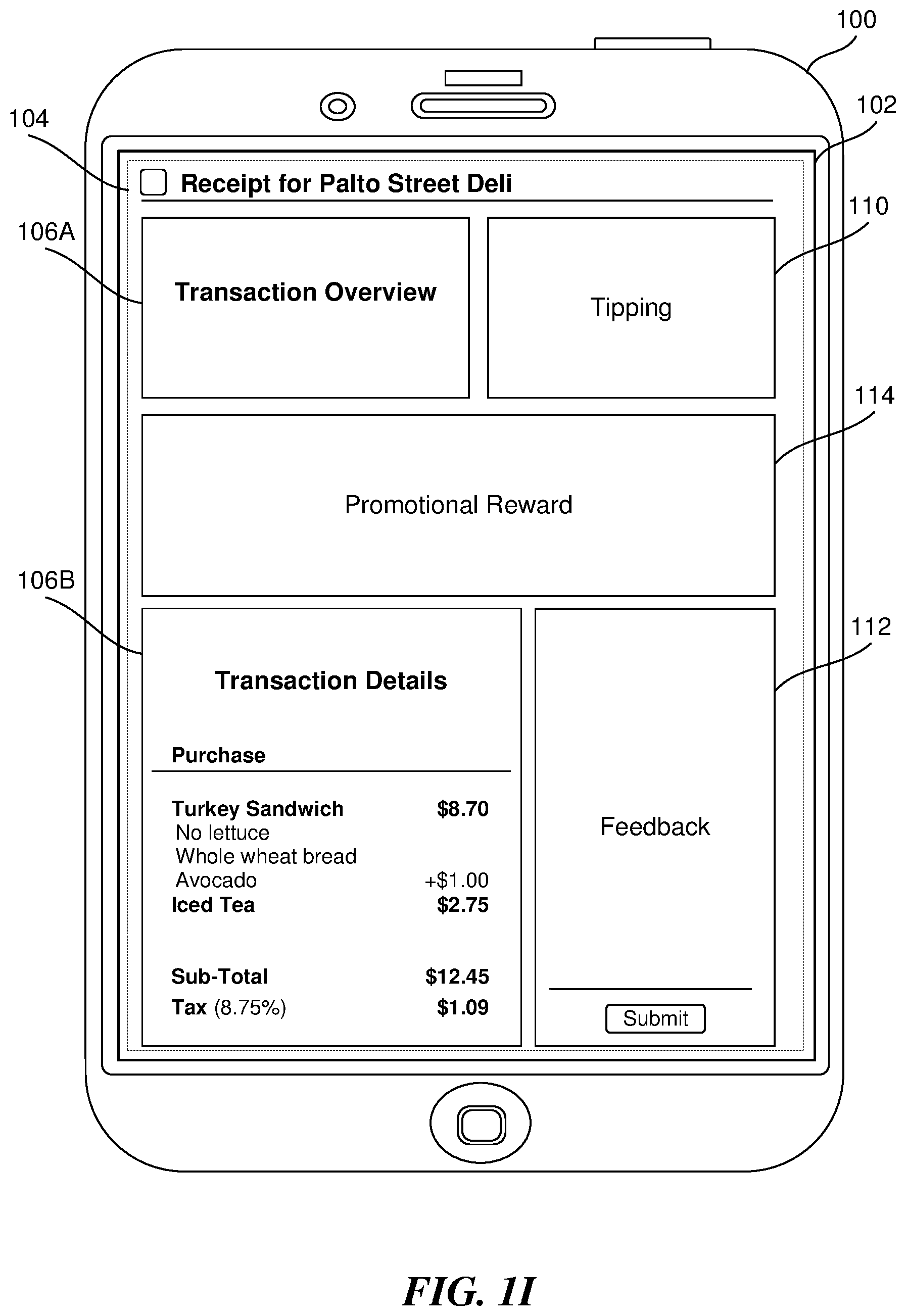 Patent US11810078 Figure 9 – Interactive digital receipt