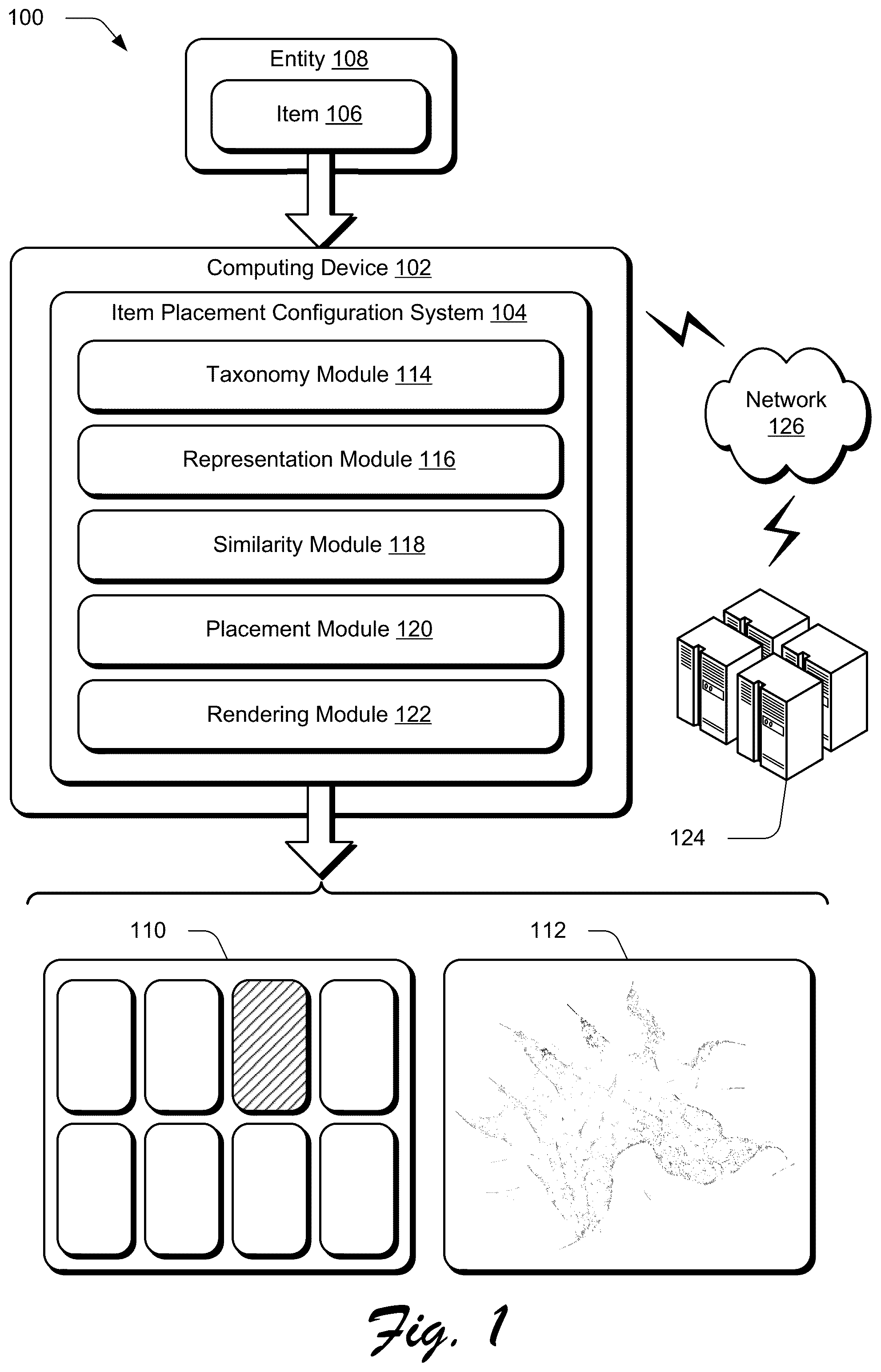 Patent US11810152 — Automatic item placement recommendations based on entity similarity — Figure 1