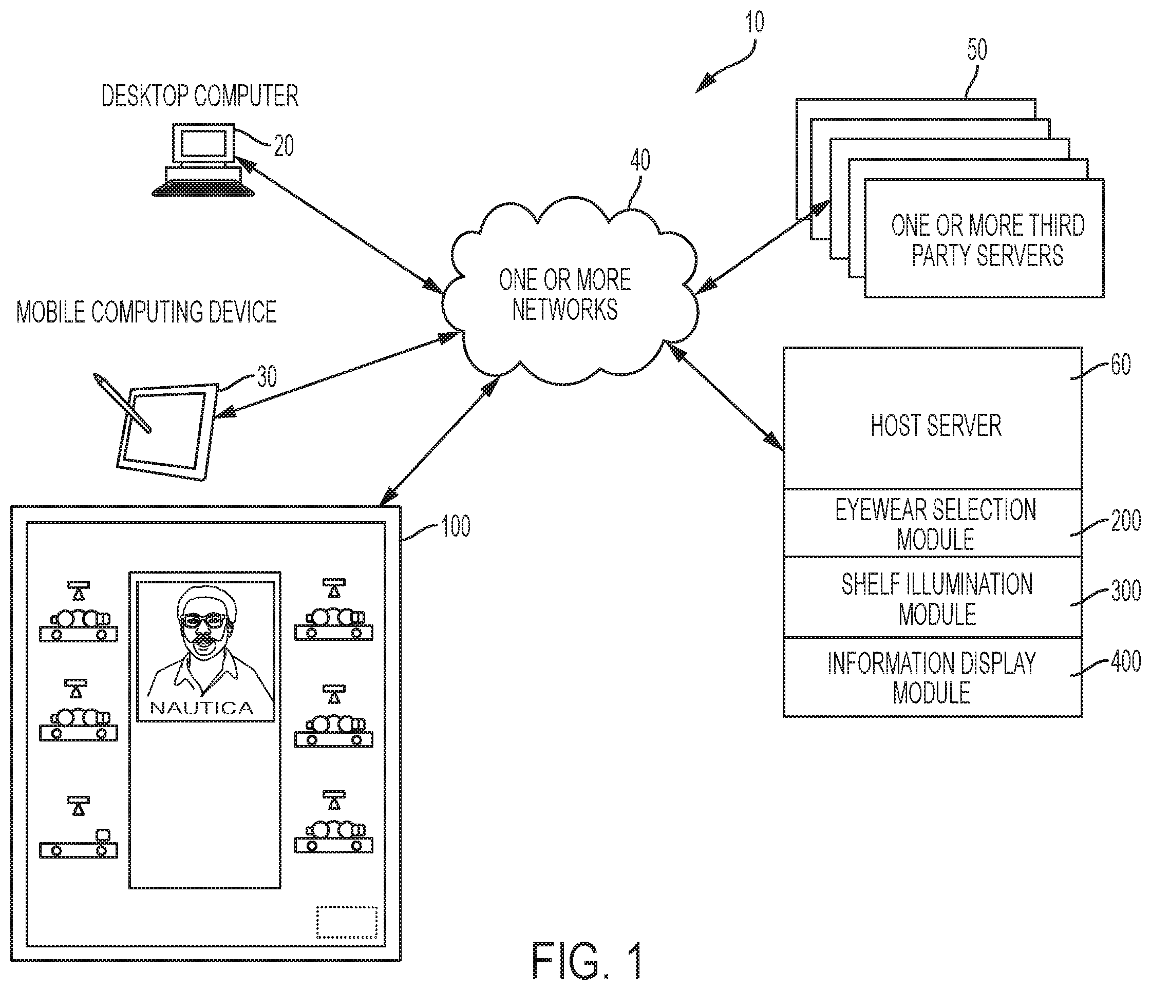 Patent US11810181 Figure 1 – Computerized interactive eyewear display board system