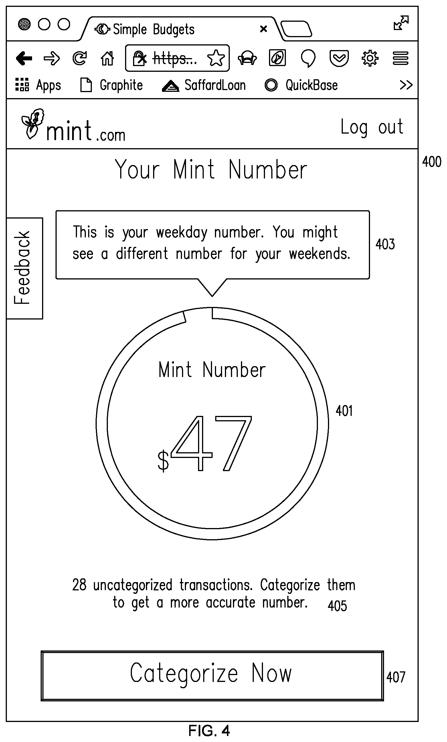 Patent US11810186 Figure 4 – Method and system for providing an interactive spending analysis display