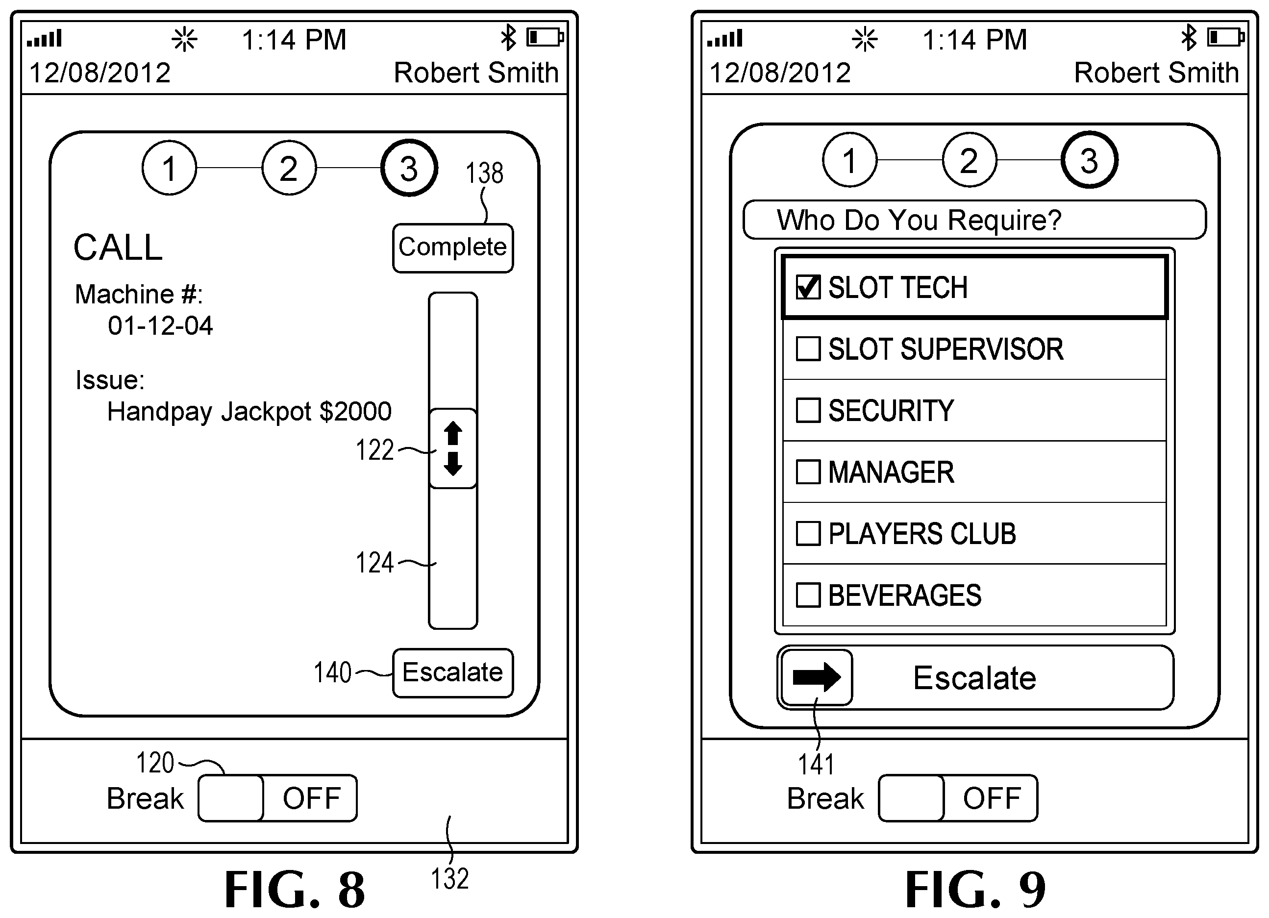 Patent US11810420 Figure 10 – Dispatching casino agents to an electronic gaming machine