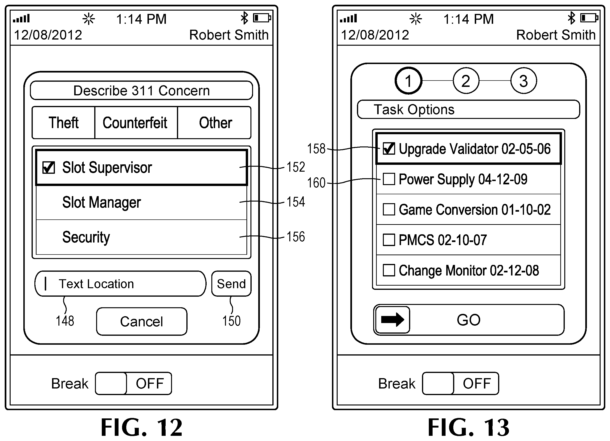 Patent US11810420 Figure 12 – Dispatching casino agents to an electronic gaming machine
