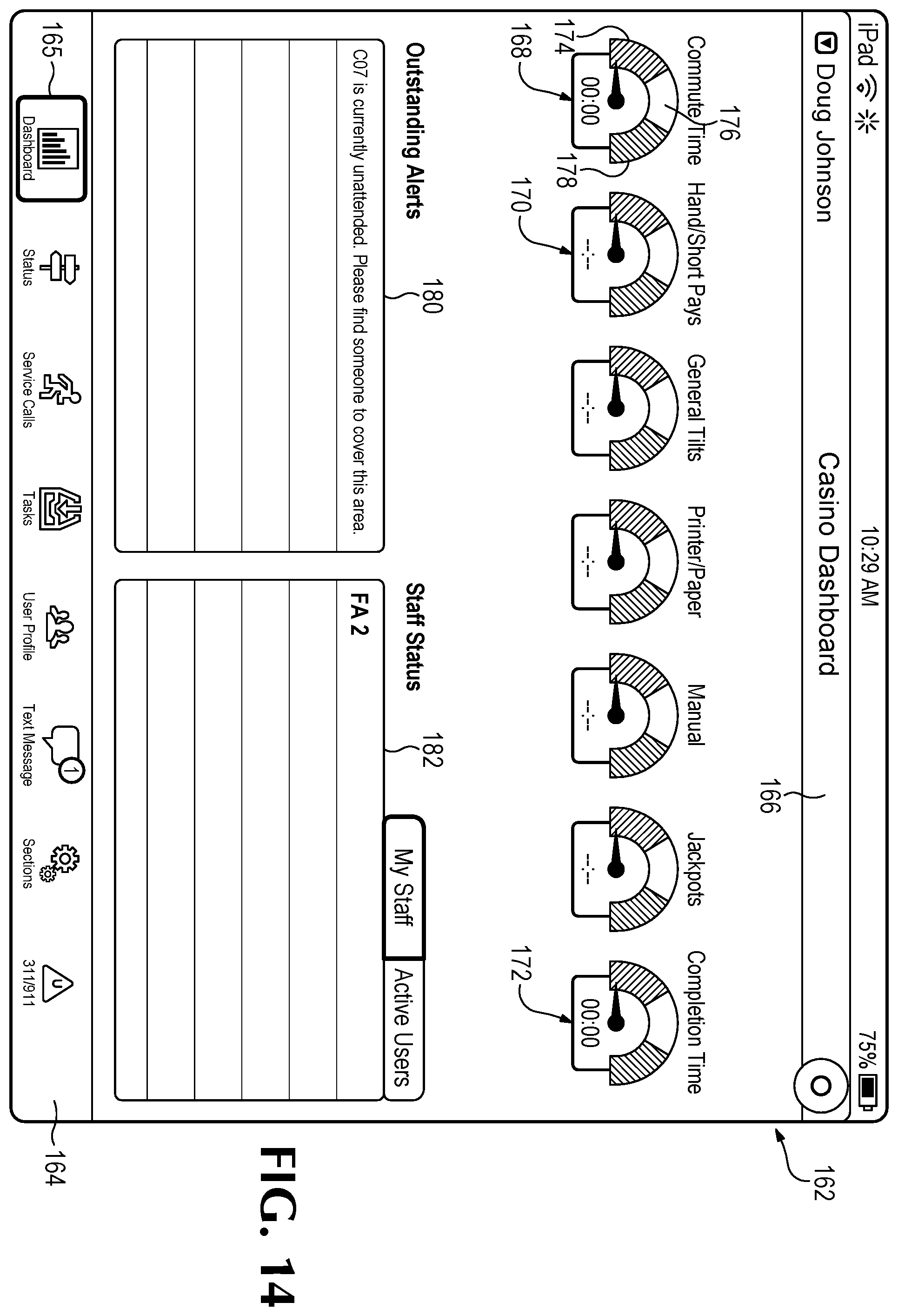 Patent US11810420 Figure 13 – Dispatching casino agents to an electronic gaming machine