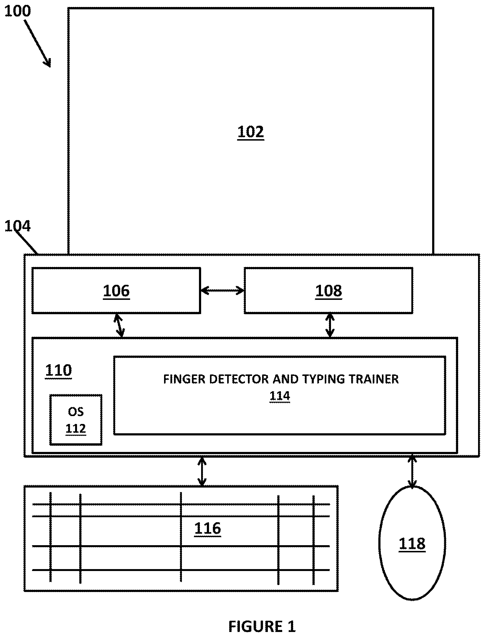 Patent US11810467 Figure 1 – Finger recognition system and method for use in typing