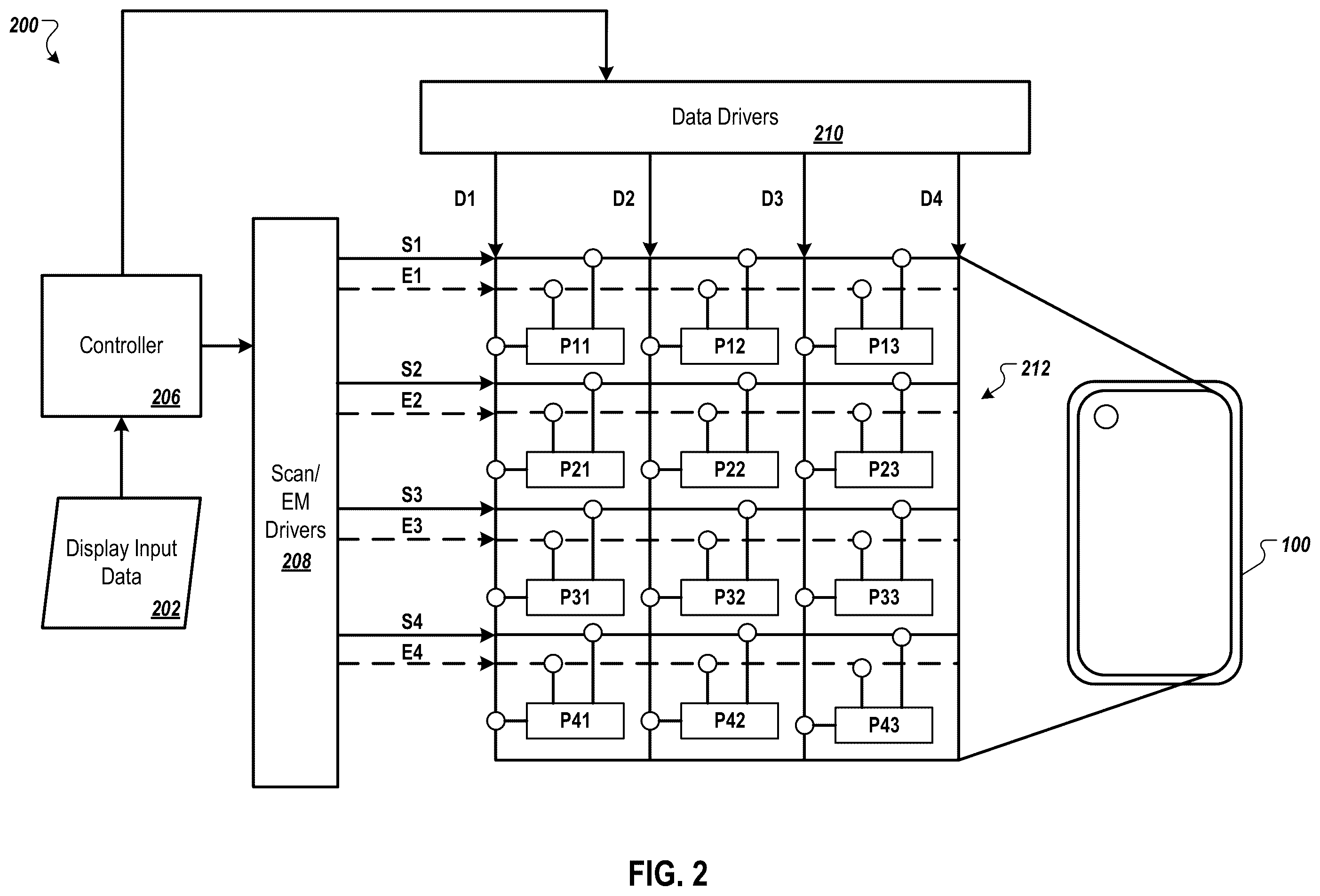 Patent US11810510 Figure 2 – Display device with hardware that dims pixels