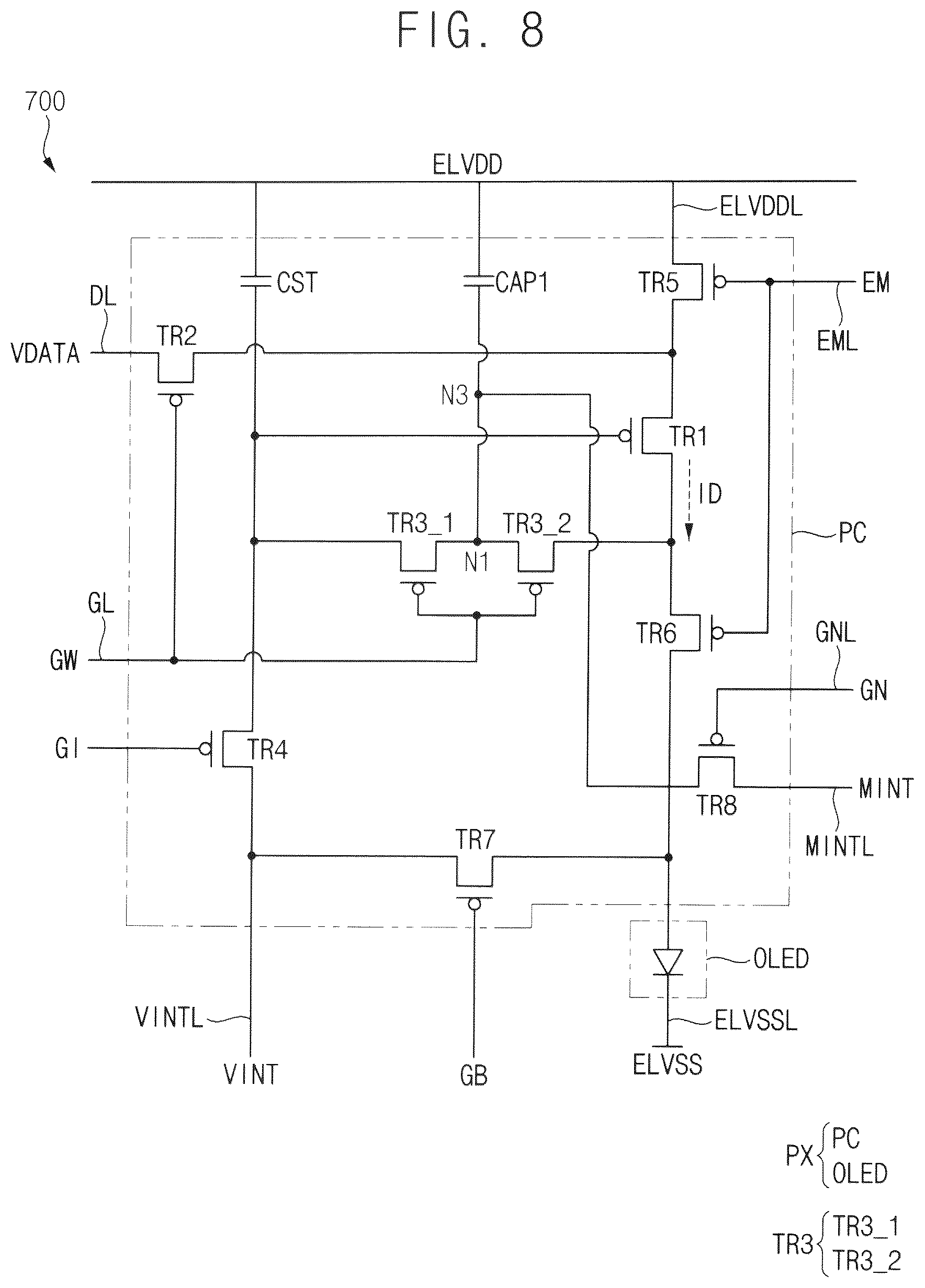 Patent US11810511 Figure 8 – Pixel, display device, and method of driving display device