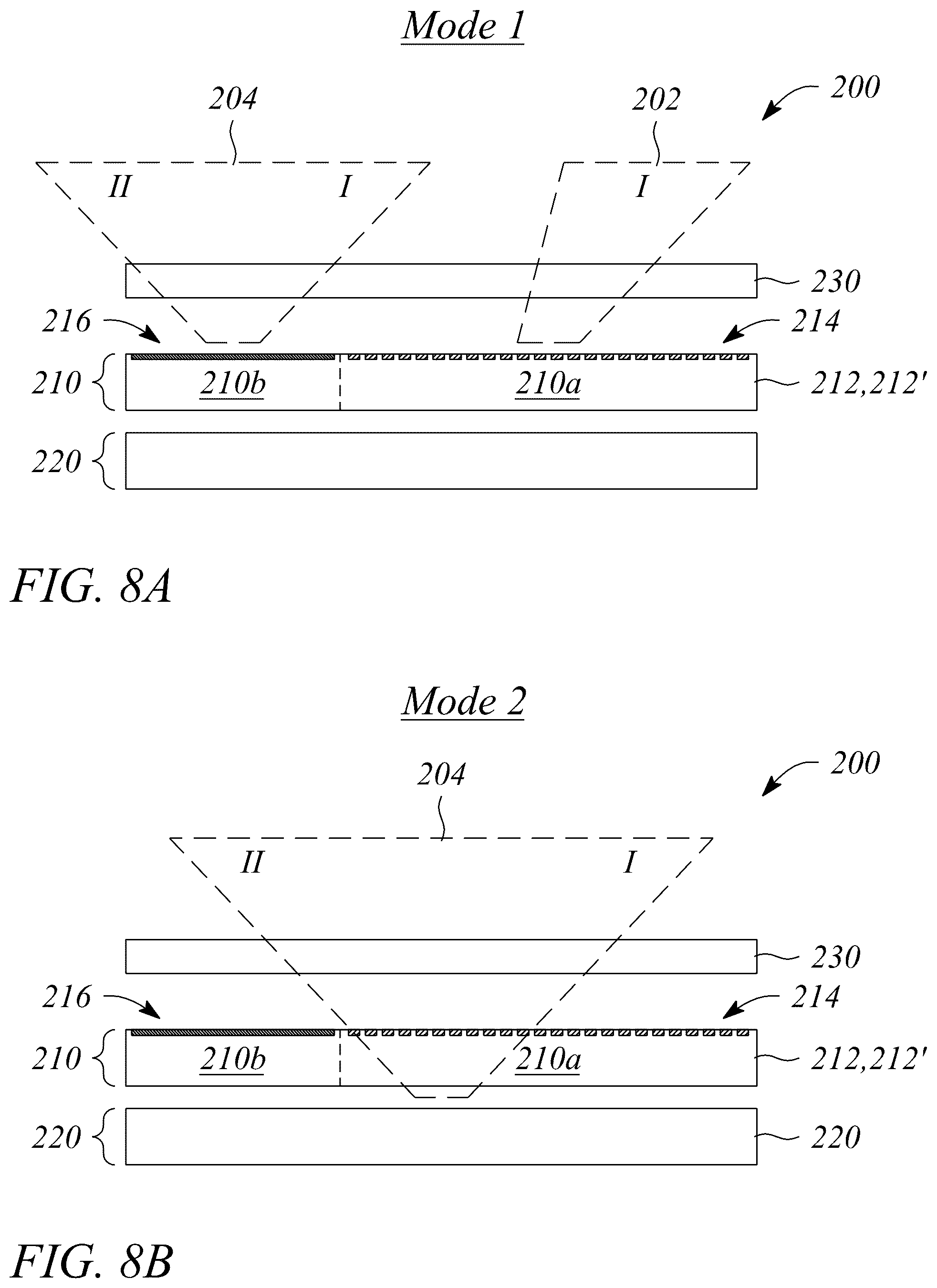 Patent US11810525 Figure 8 – Dual view zone backlight, dual-mode display, and method employing directional emitters