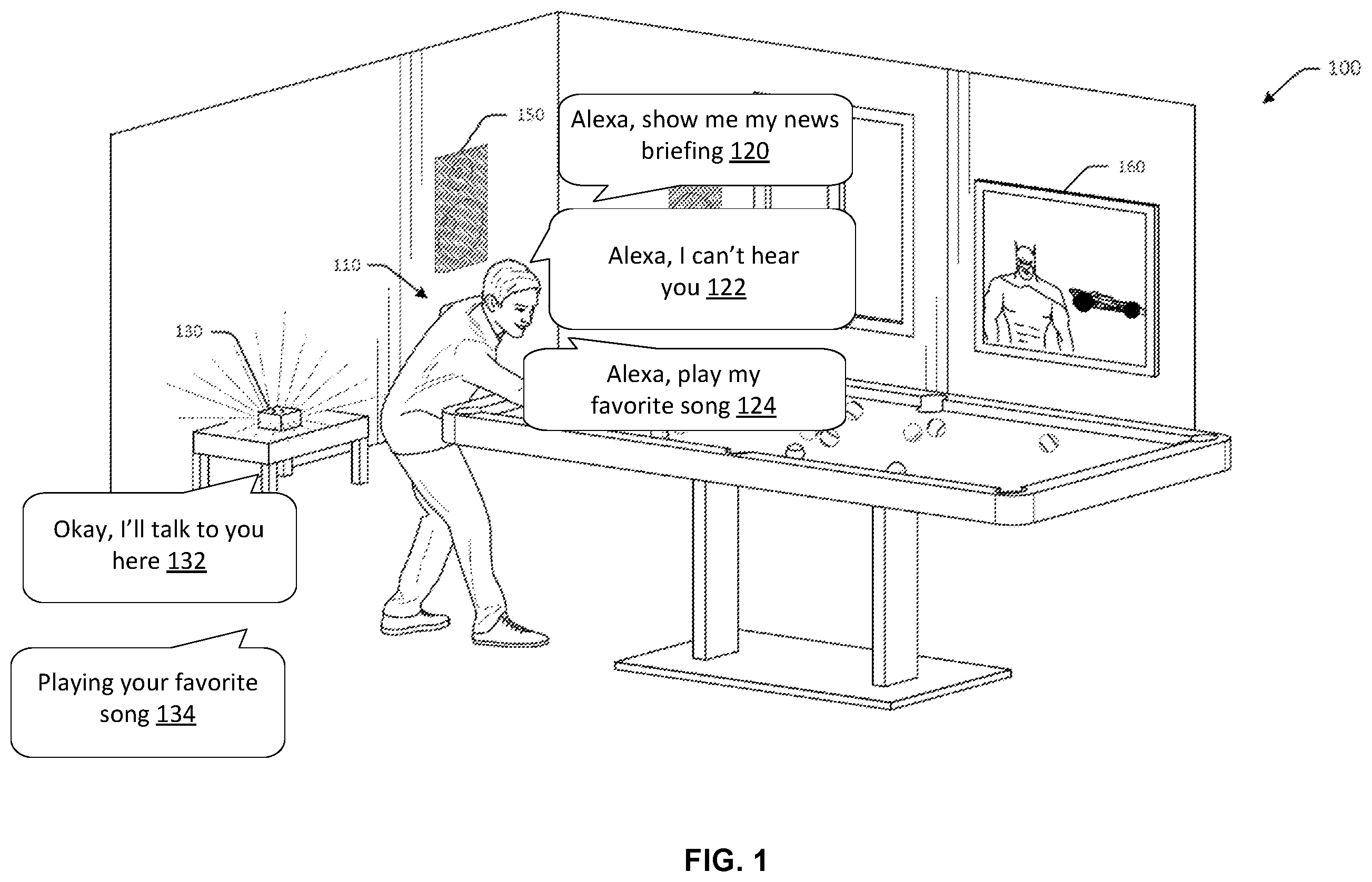 Patent US11810560 Figure 1 – Voice-controlled device switching between modes based on speech input