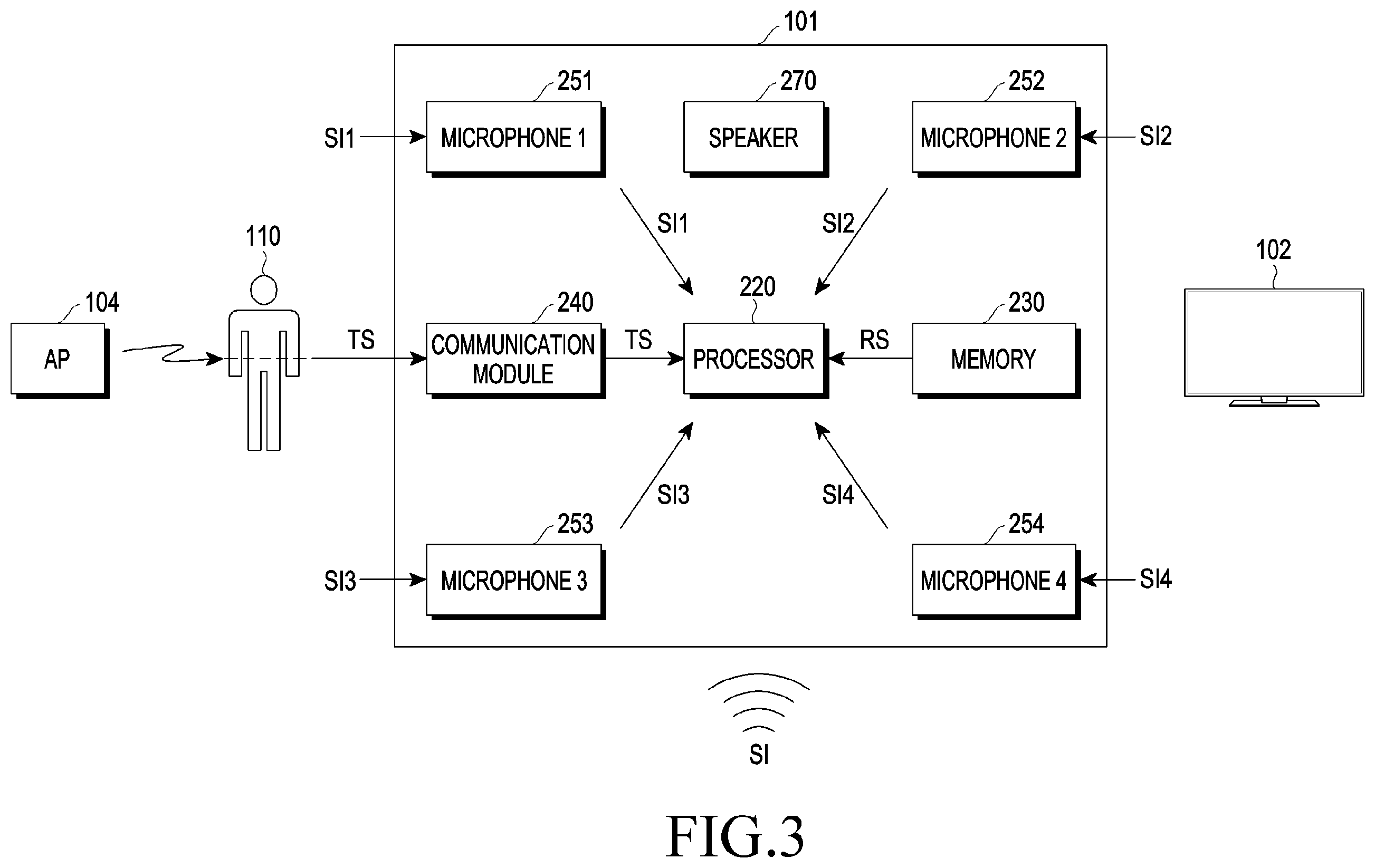 Patent US11810561 Figure 3 – Electronic device for identifying command included in voice and method of operating the same