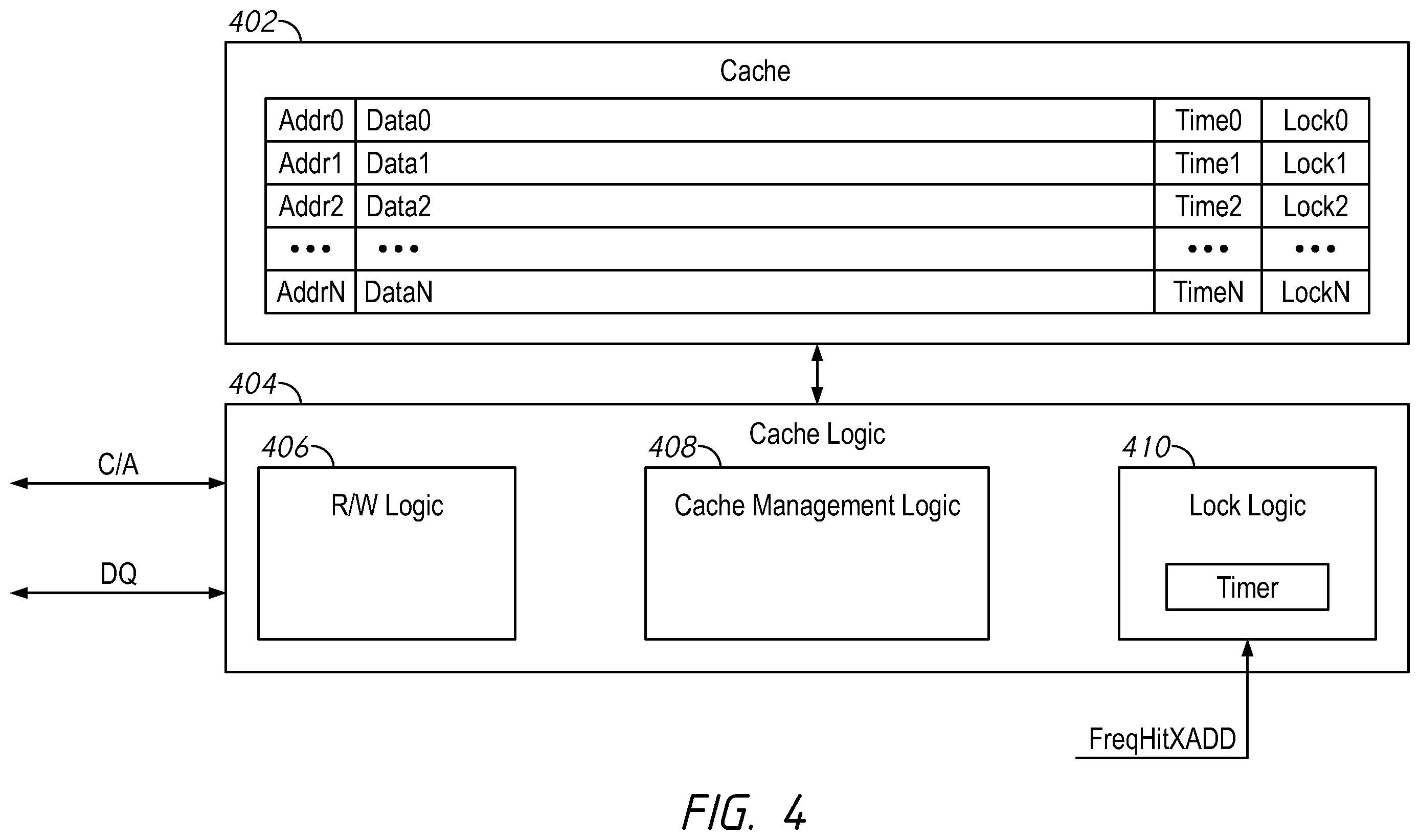 Patent US11810612 Figure 4 – Apparatuses and methods for row hammer based cache lockdown