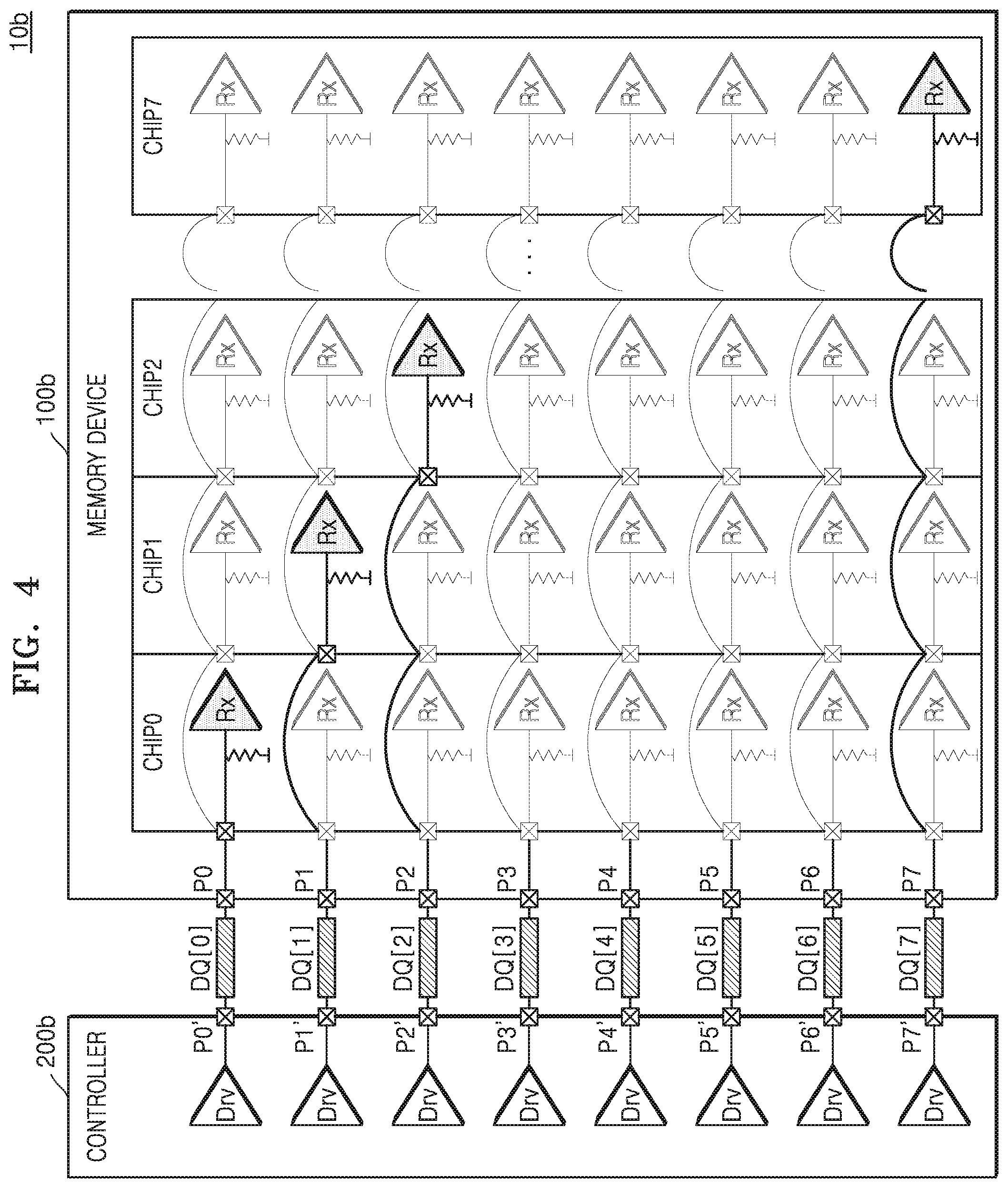 Patent US11810638 Figure 4 – Memory device including multiple memory chips and data signal lines and a method of operating the memory device