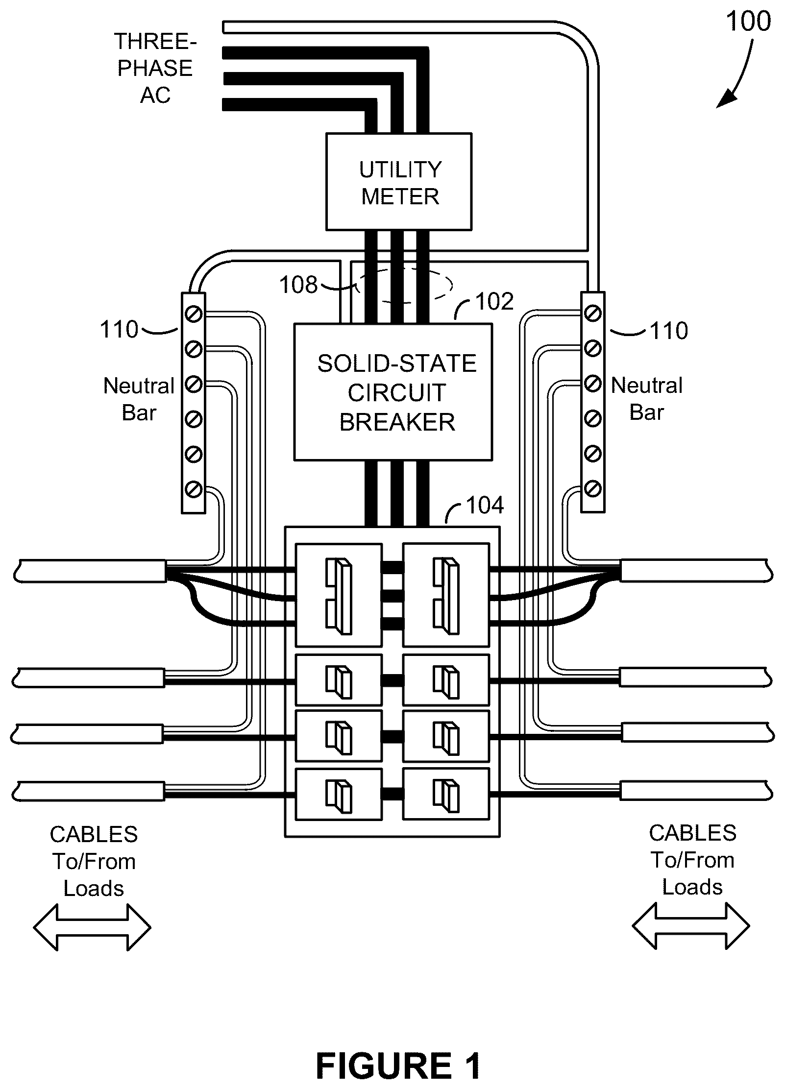 Patent US11810744 Figure 1 – Selective coordination of solid-state circuit breakers and mechanical circuit breakers in electrical distribution systems