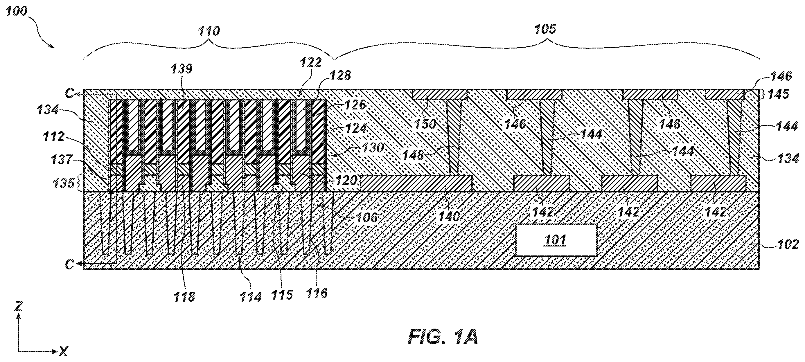 Patent US11810838 Figure 1 – Microelectronic devices, and related electronic systems and methods of forming microelectronic devices