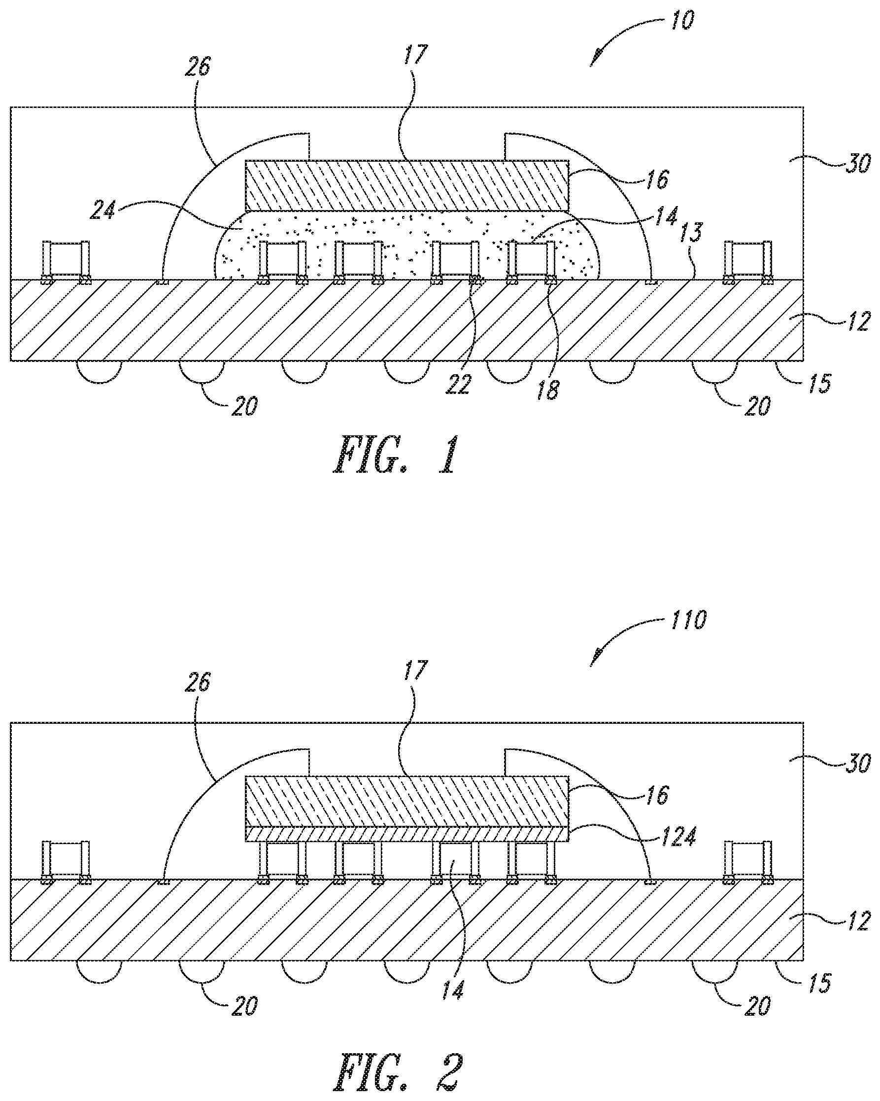 Patent US11810839 Figure 1 – Semiconductor package with die stacked on surface mounted devices