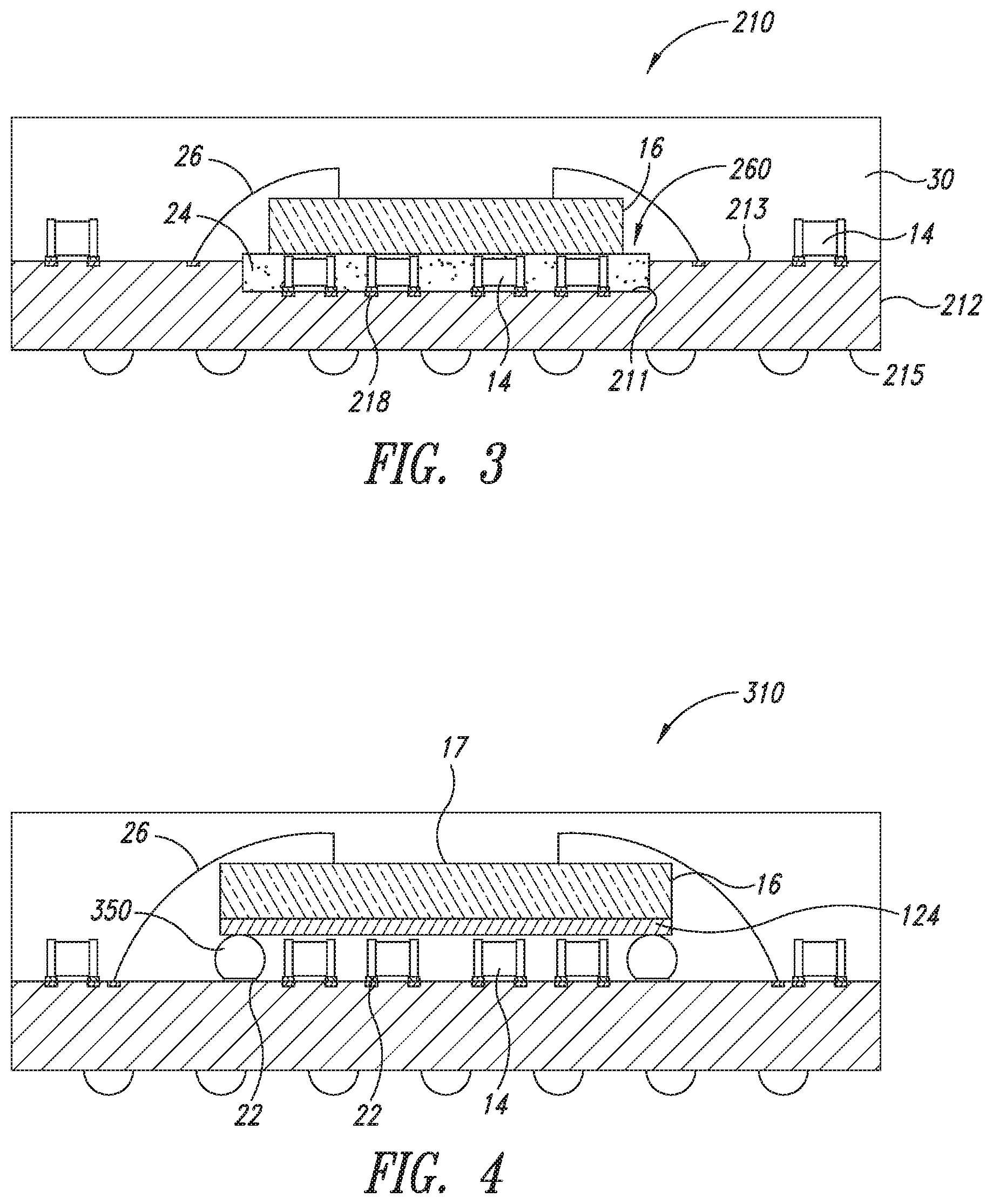 Patent US11810839 Figure 2 – Semiconductor package with die stacked on surface mounted devices